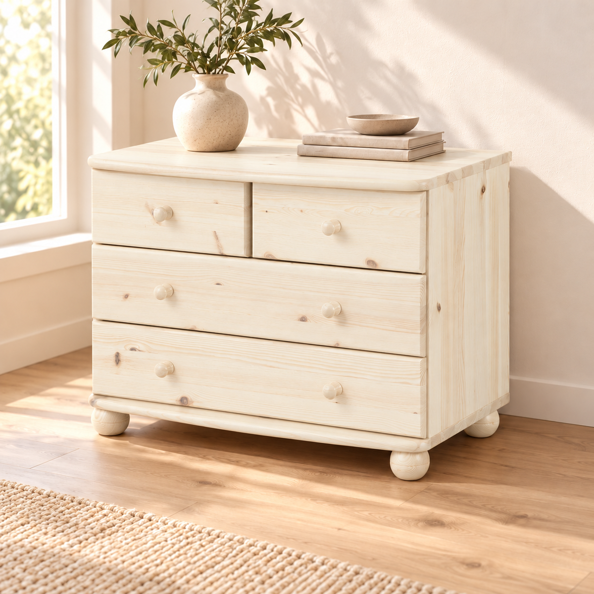 Eva Kommode Sideboard | Anrichte | 2-große 2-kleine Schubladen| 100% Bio Massivholz
