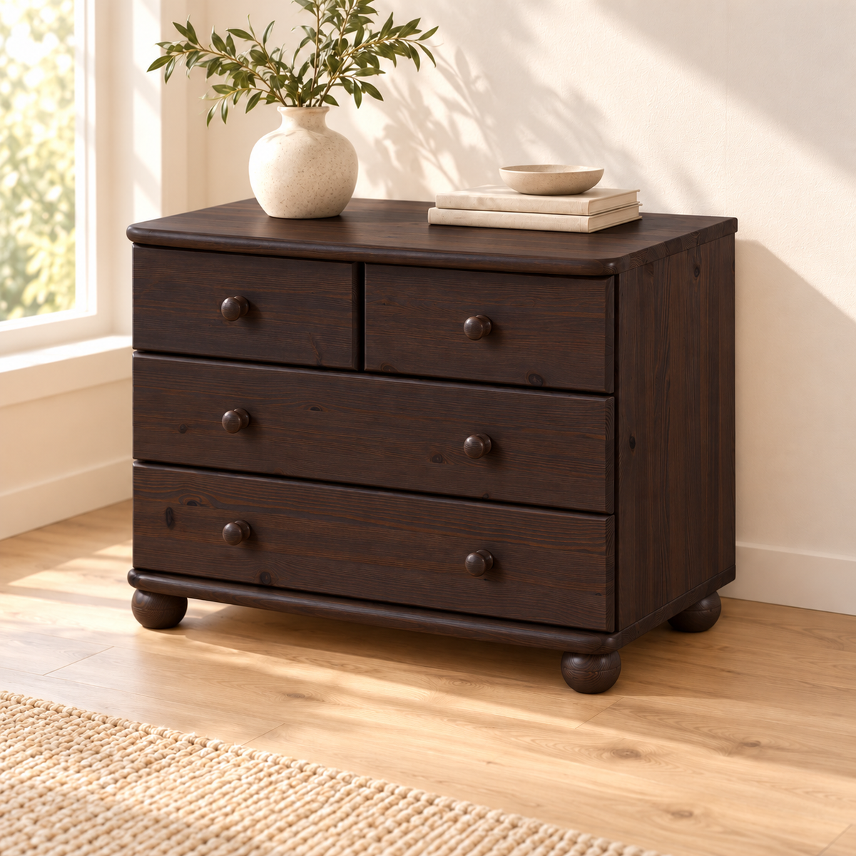 Eva Kommode Sideboard | Anrichte | 2-große 2-kleine Schubladen| 100% Bio Massivholz
