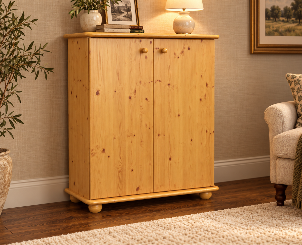 Anika Kommode 110er Bio Kiefer Massivholz | 2-Türig Sideboard mit Regalfächern | Anrichte aus 100% Massivholz