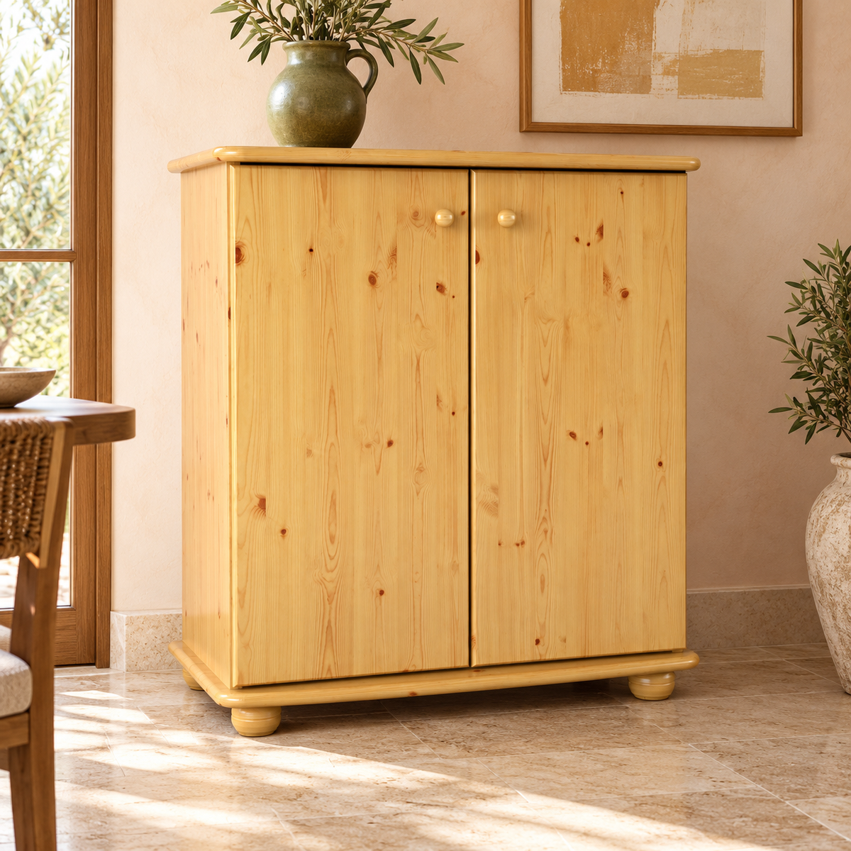 Anika Kommode Bio Kiefer Massivholz | 2-Türig Sideboard mit Regalfächer aus 100% Massivholz