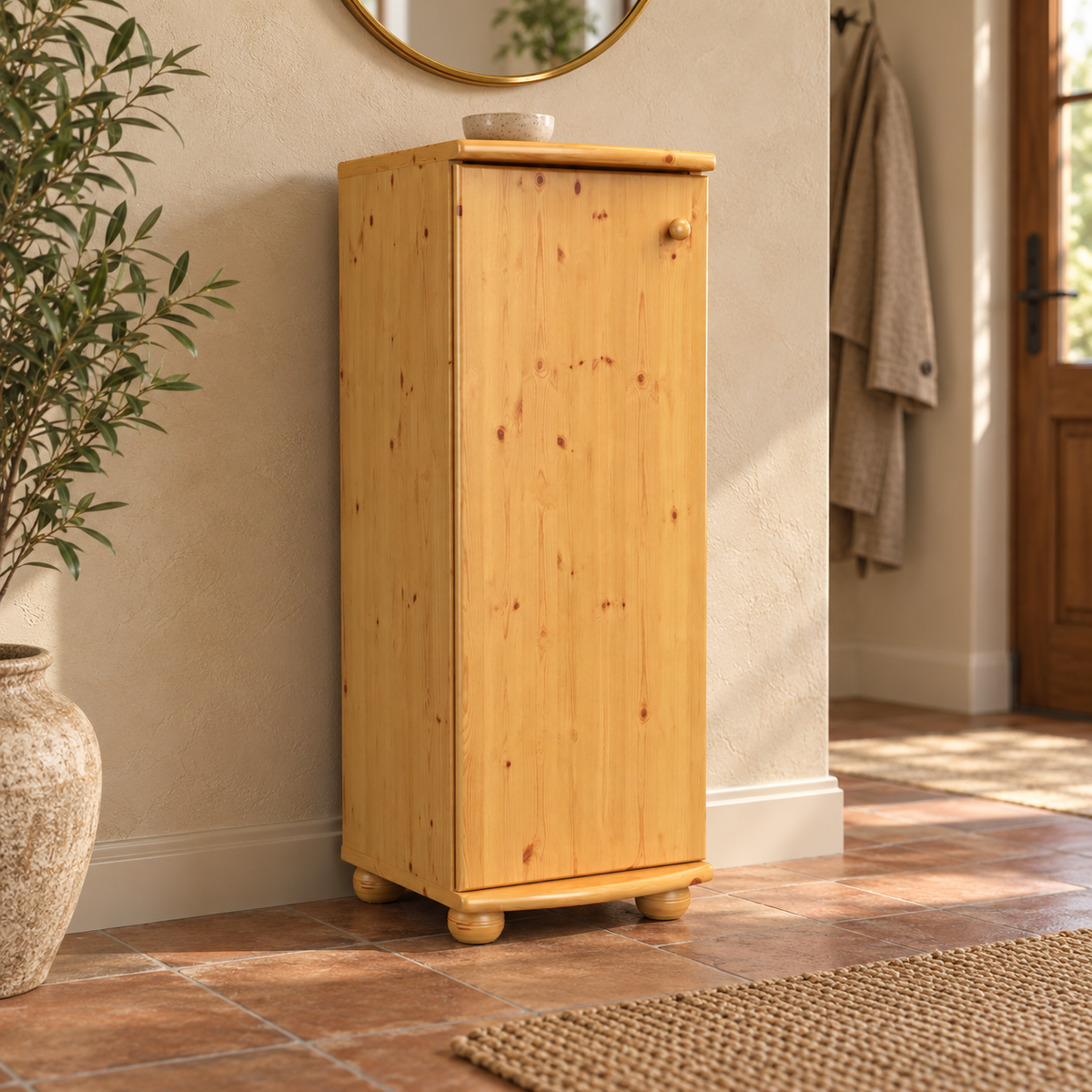 Anika Kiefer Massivholz Kommode mit 1 Tür und 3 Regalfächern aus 100% Bio Kiefer
