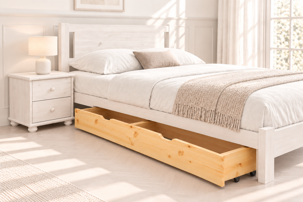 Bettschublade Massivholz | 3/4-Länge | Natürliche Aufbewahrungslösung aus 100% Bio-Bett