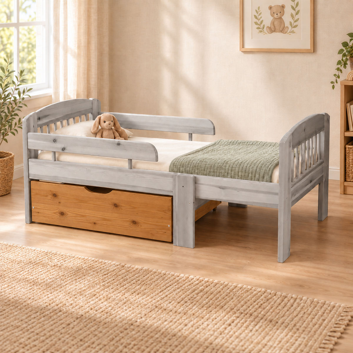Leo Bettkasten aus massivem Kiefer für mitwachsendes Babybett 105-150-190cm | Bio-Bett aus Kiefernholz