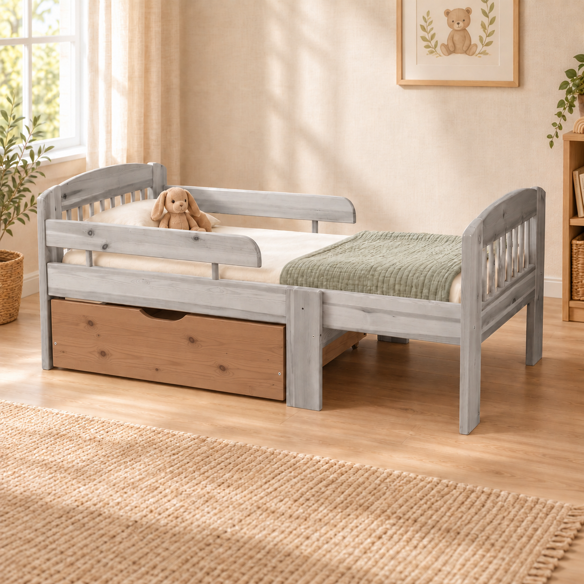 Leo Bettkasten aus massivem Kiefer für mitwachsendes Babybett 105-150-190cm | Bio-Bett aus Kiefernholz