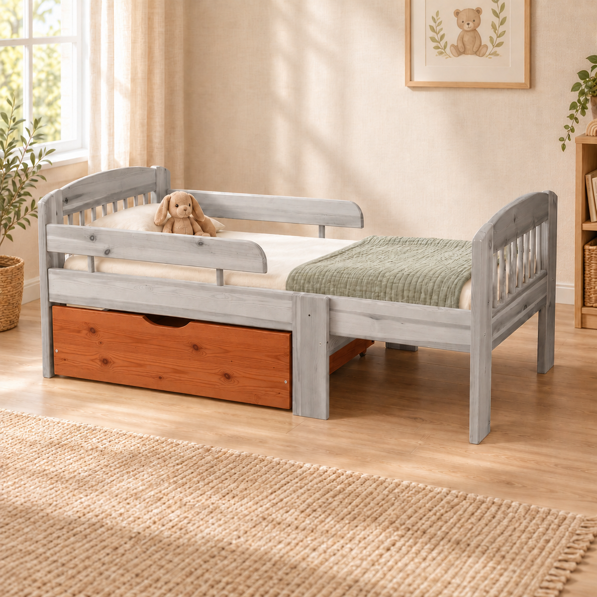 Leo Bettkasten aus massivem Kiefer für mitwachsendes Babybett 105-150-190cm | Bio-Bett aus Kiefernholz