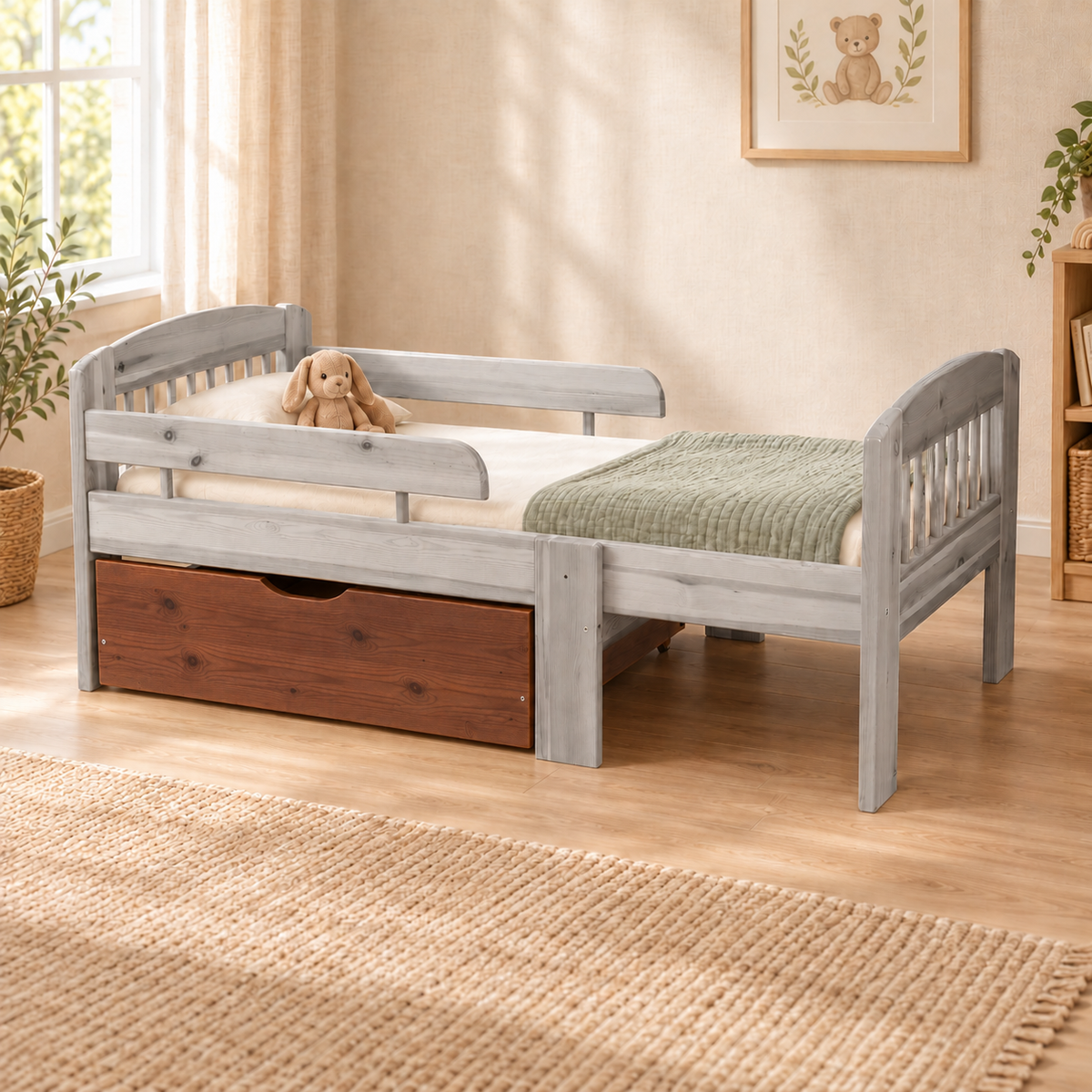 Leo Bettkasten aus massivem Kiefer für mitwachsendes Babybett 105-150-190cm | Bio-Bett aus Kiefernholz