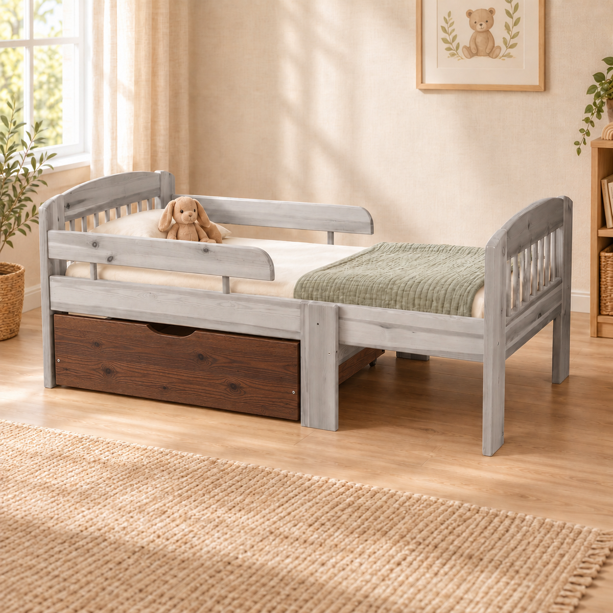 Leo Bettkasten aus massivem Kiefer für mitwachsendes Babybett 105-150-190cm | Bio-Bett aus Kiefernholz