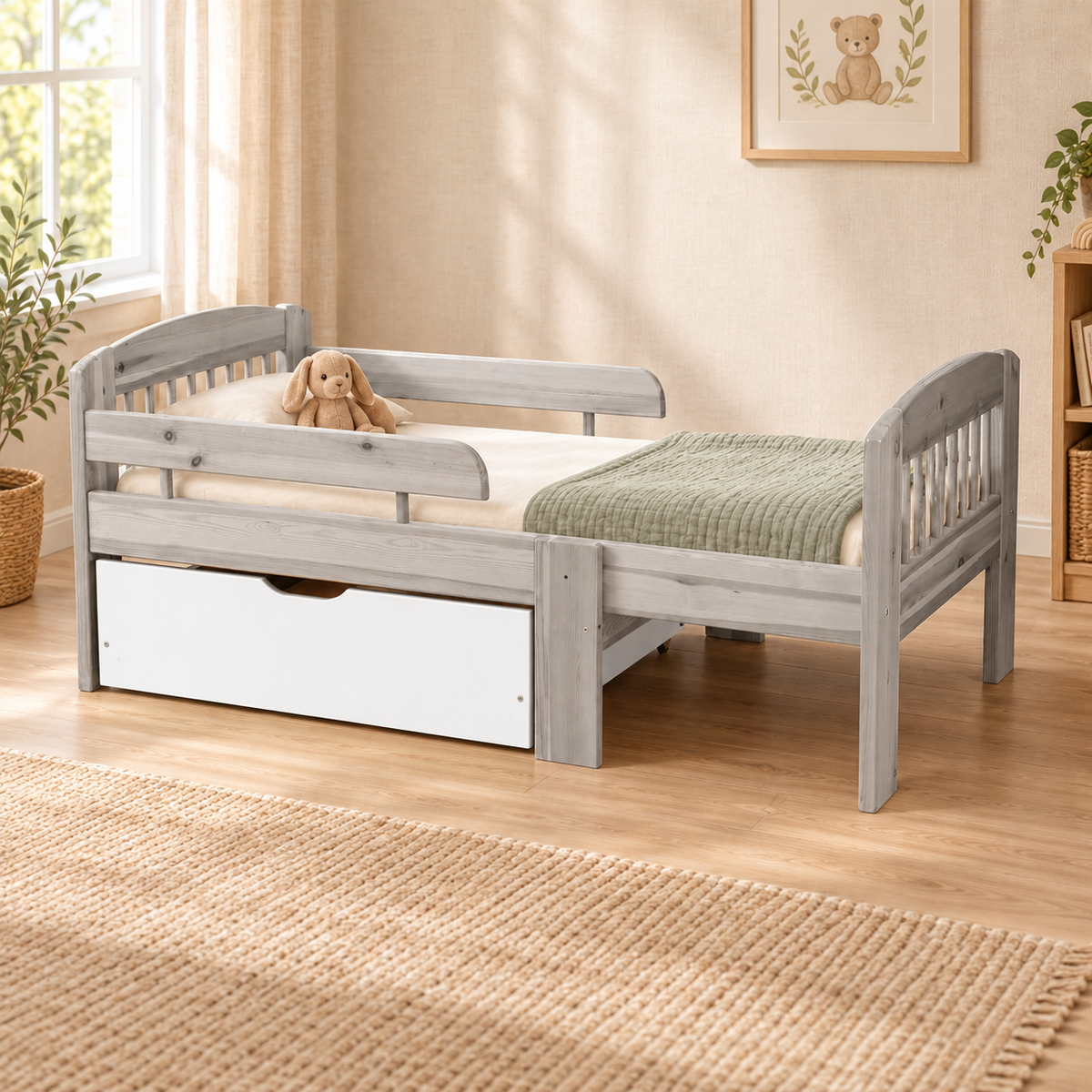 Leo Bettkasten aus massivem Kiefer für mitwachsendes Babybett 105-150-190cm | Bio-Bett aus Kiefernholz