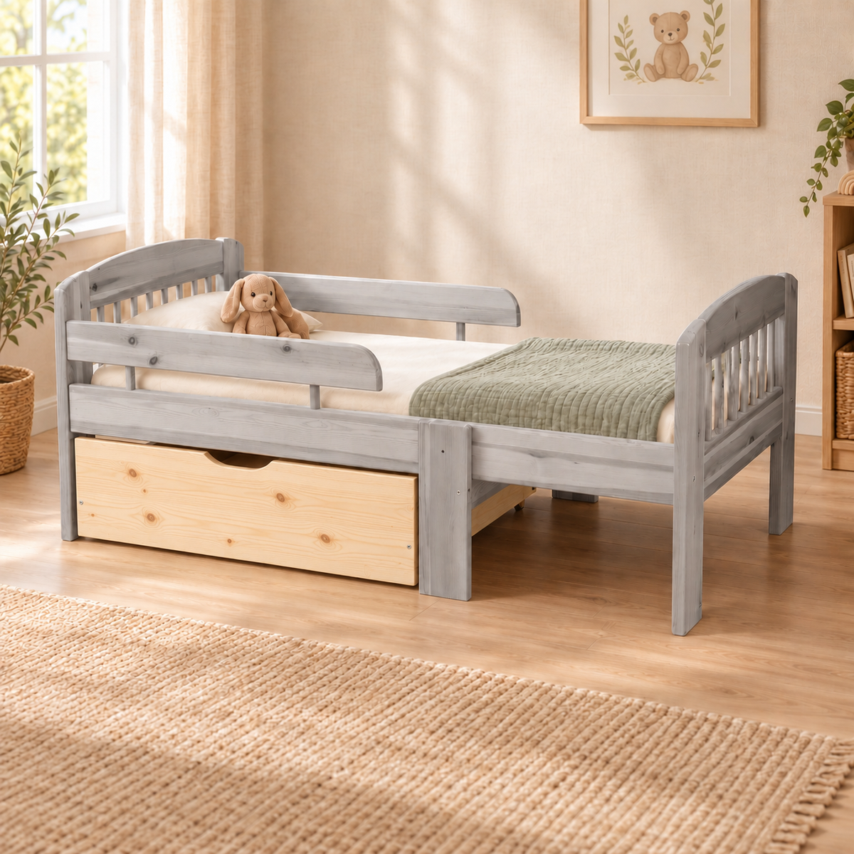 Leo Bettkasten aus massivem Kiefer für mitwachsendes Babybett 105-150-190cm | Bio-Bett aus Kiefernholz