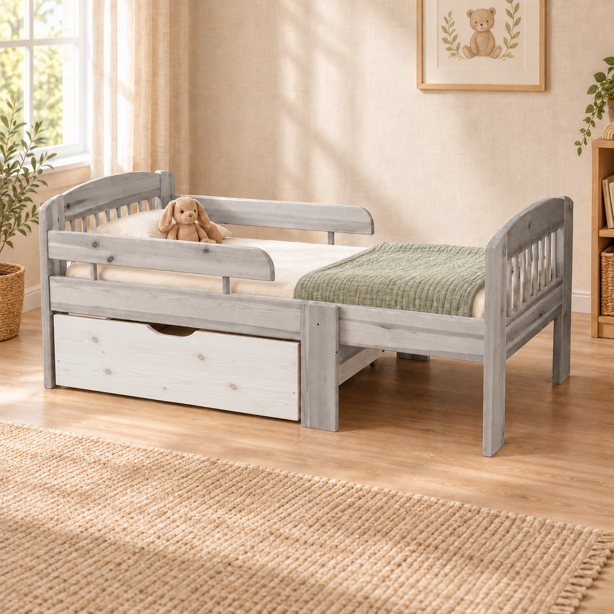 Leo Bettkasten aus massivem Kiefer für mitwachsendes Babybett 105-150-190cm | Bio-Bett aus Kiefernholz