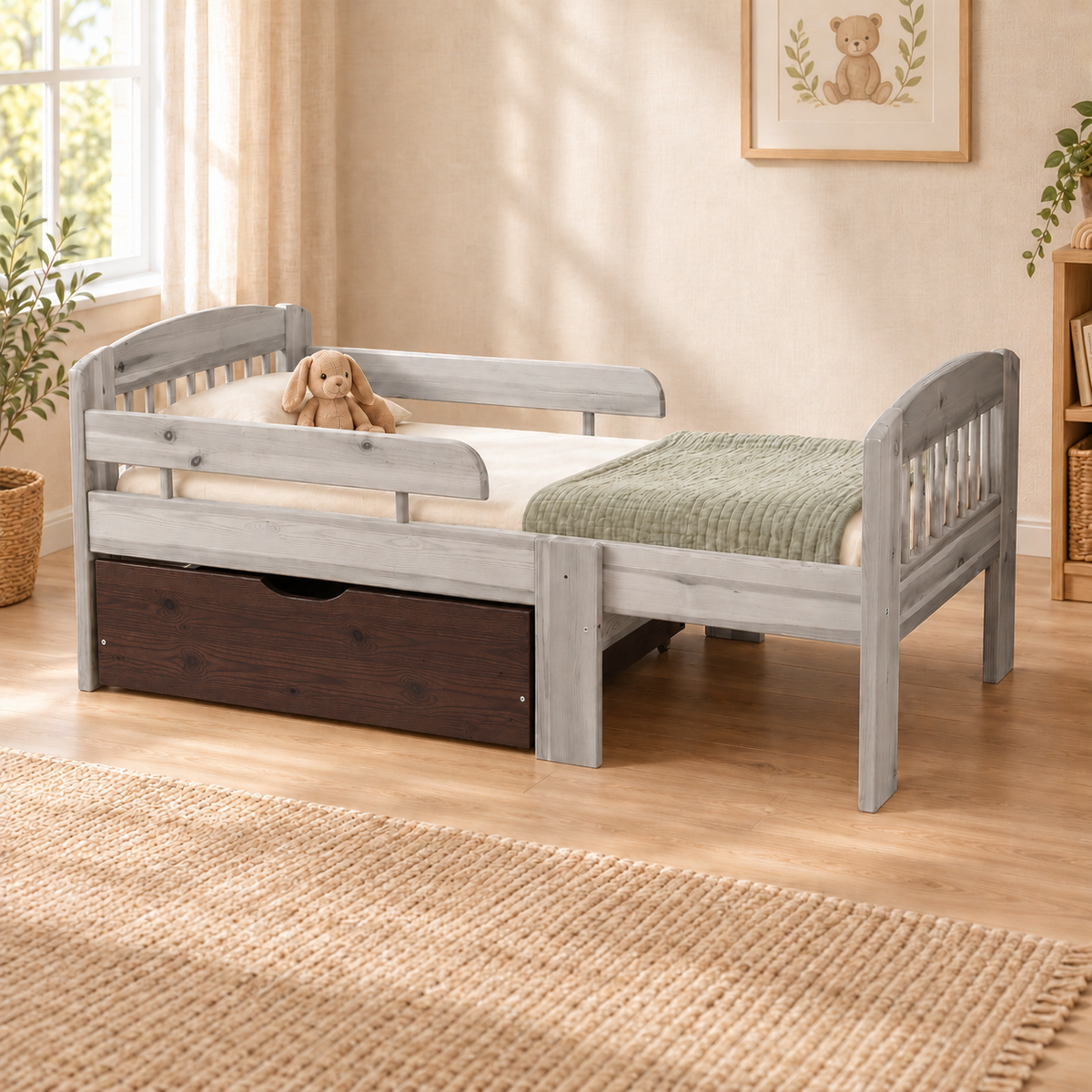 Leo Bettkasten aus massivem Kiefer für mitwachsendes Babybett 105-150-190cm | Bio-Bett aus Kiefernholz