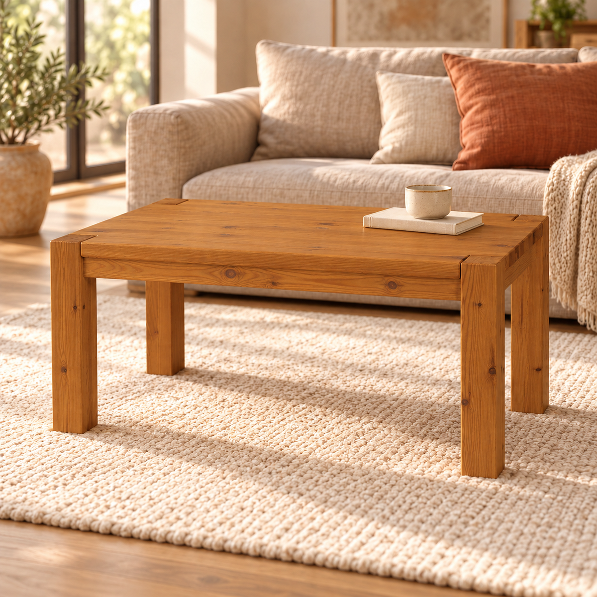 Leo Couchtisch Massivholz aus 100% Bio Kiefer | Beistelltisch Wohnzimmertisch