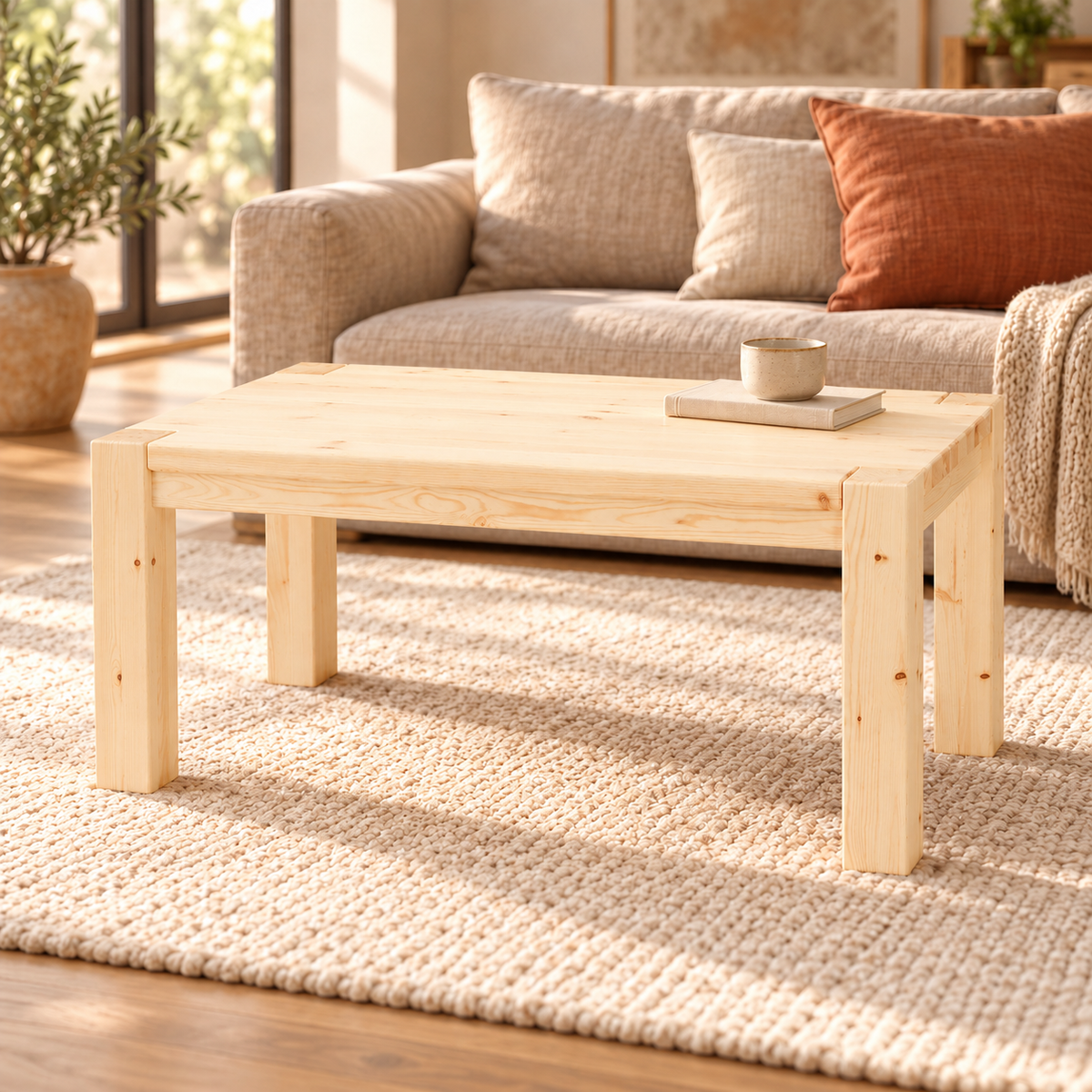 Leo Couchtisch Massivholz aus 100% Bio Kiefer | Beistelltisch Wohnzimmertisch