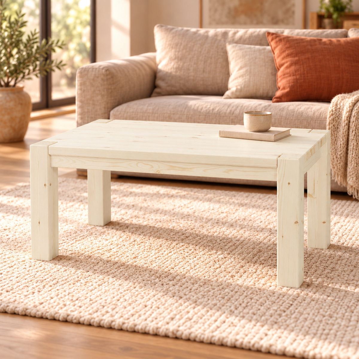 Leo Couchtisch Massivholz aus 100% Bio Kiefer | Beistelltisch Wohnzimmertisch