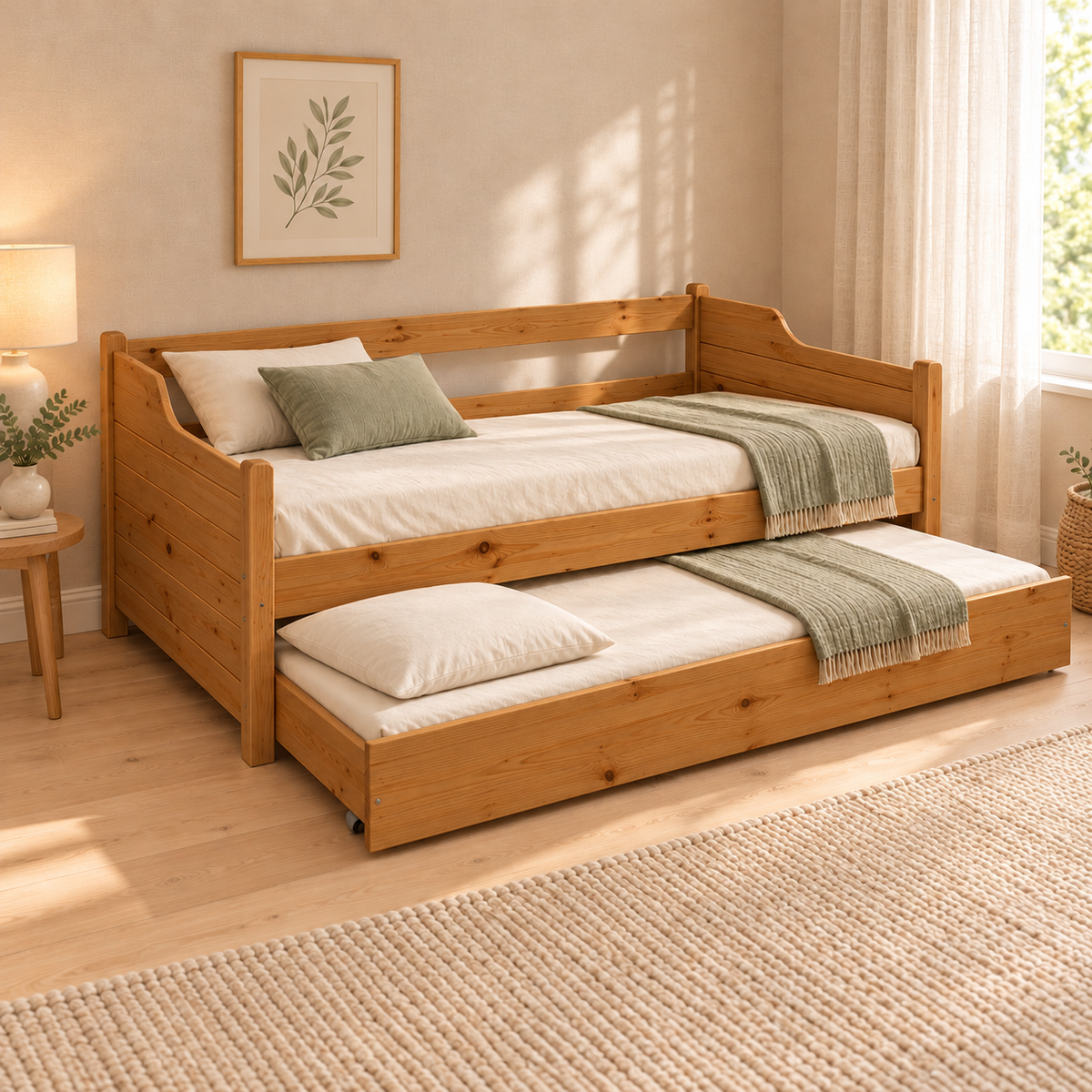 Gästebett aus Massivholz - Einzelbett aus 1 mach 2 | 100% Bio-Kiefer Massivholz