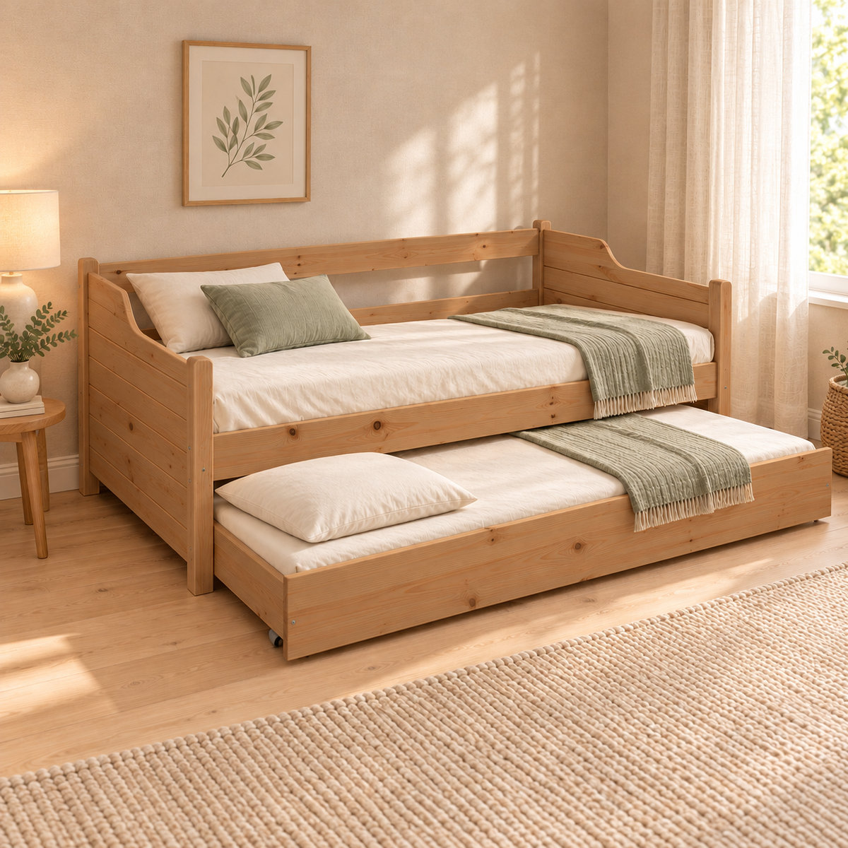 Gästebett aus Massivholz - Einzelbett aus 1 mach 2 | 100% Bio-Kiefer Massivholz