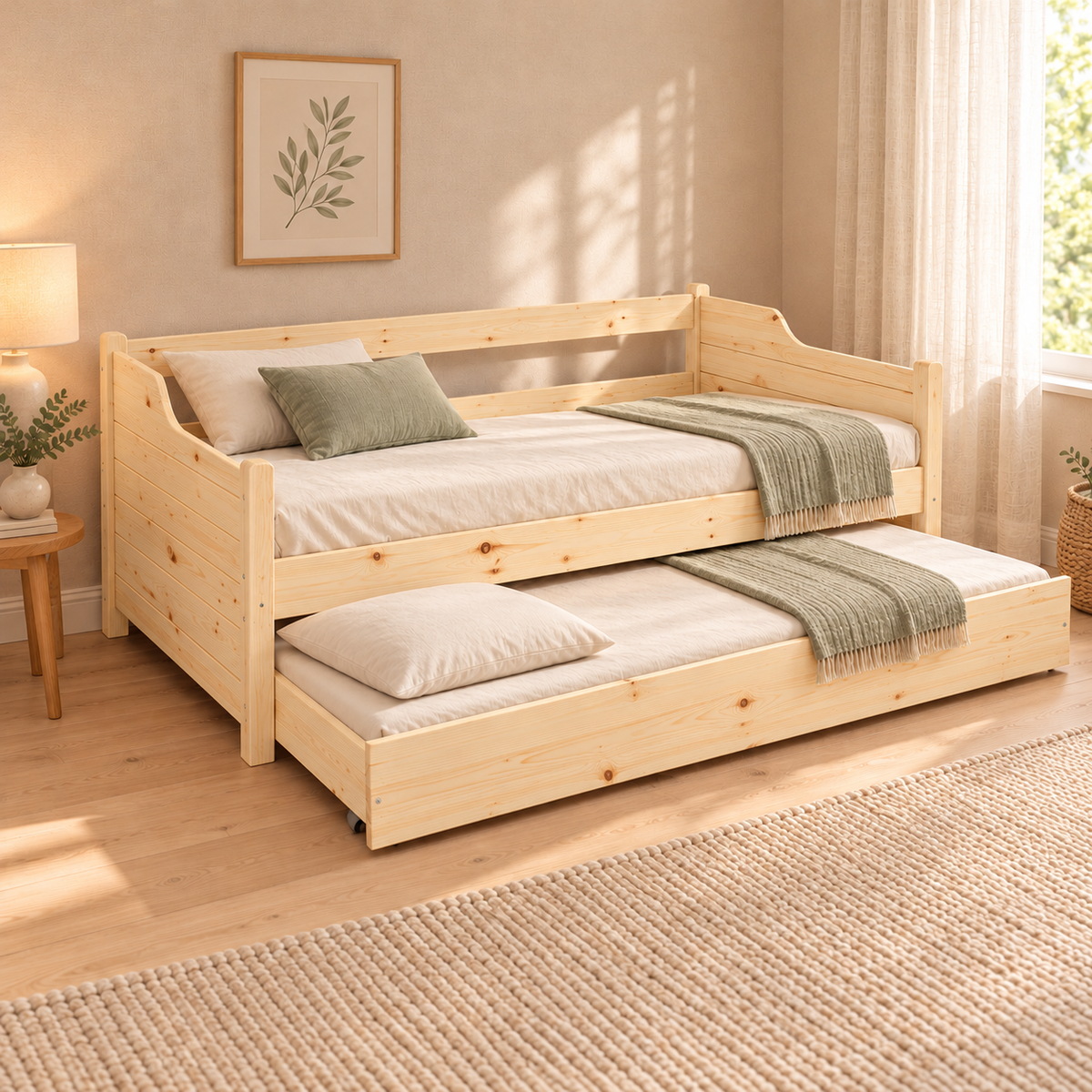 Gästebett aus Massivholz - Einzelbett aus 1 mach 2 | 100% Bio-Kiefer Massivholz