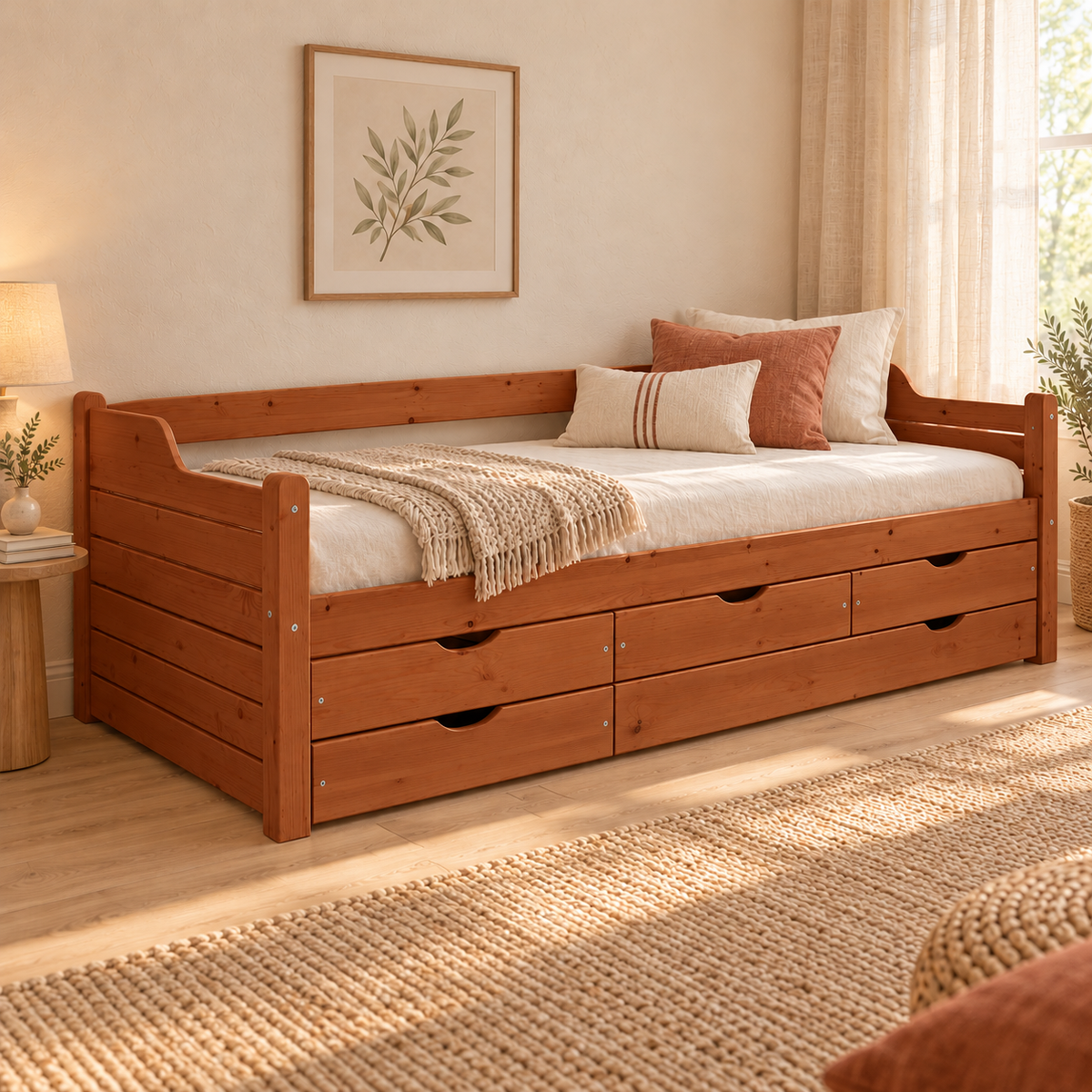 Jugendbett Massivholz 80x200cm mit 5-Schubladen - Gästebett Einzelbett aus 100% Bio-Kiefer