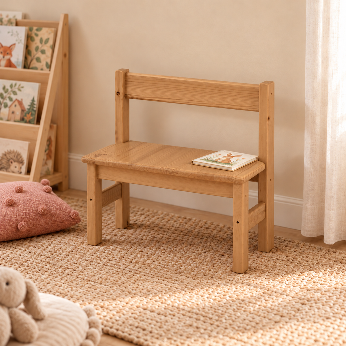 Leo Kinder-Bank Sitzbank aus Kiefer Massivholz | 100% Bio - perfekte Leo Kinderbank Kiefer Massivholz
