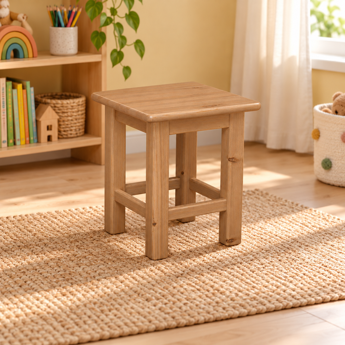 Leo Hocker aus 100% Bio-Kiefer Massivholz | Kinder Hocker Bio Kiefer Massivholz