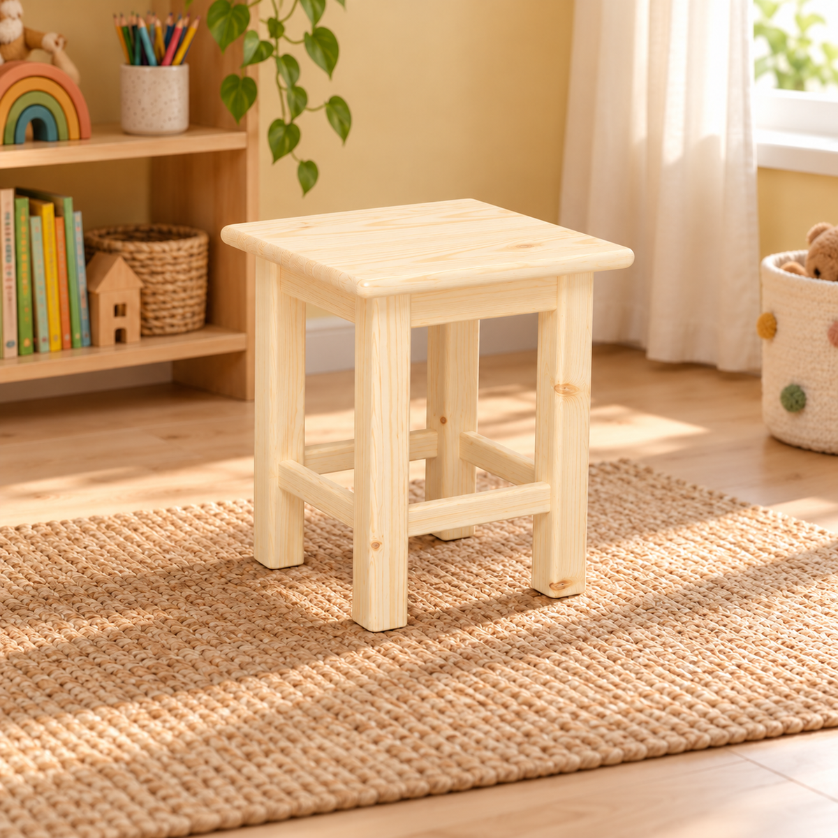 Leo Hocker aus 100% Bio-Kiefer Massivholz | Kinder Hocker Bio Kiefer Massivholz