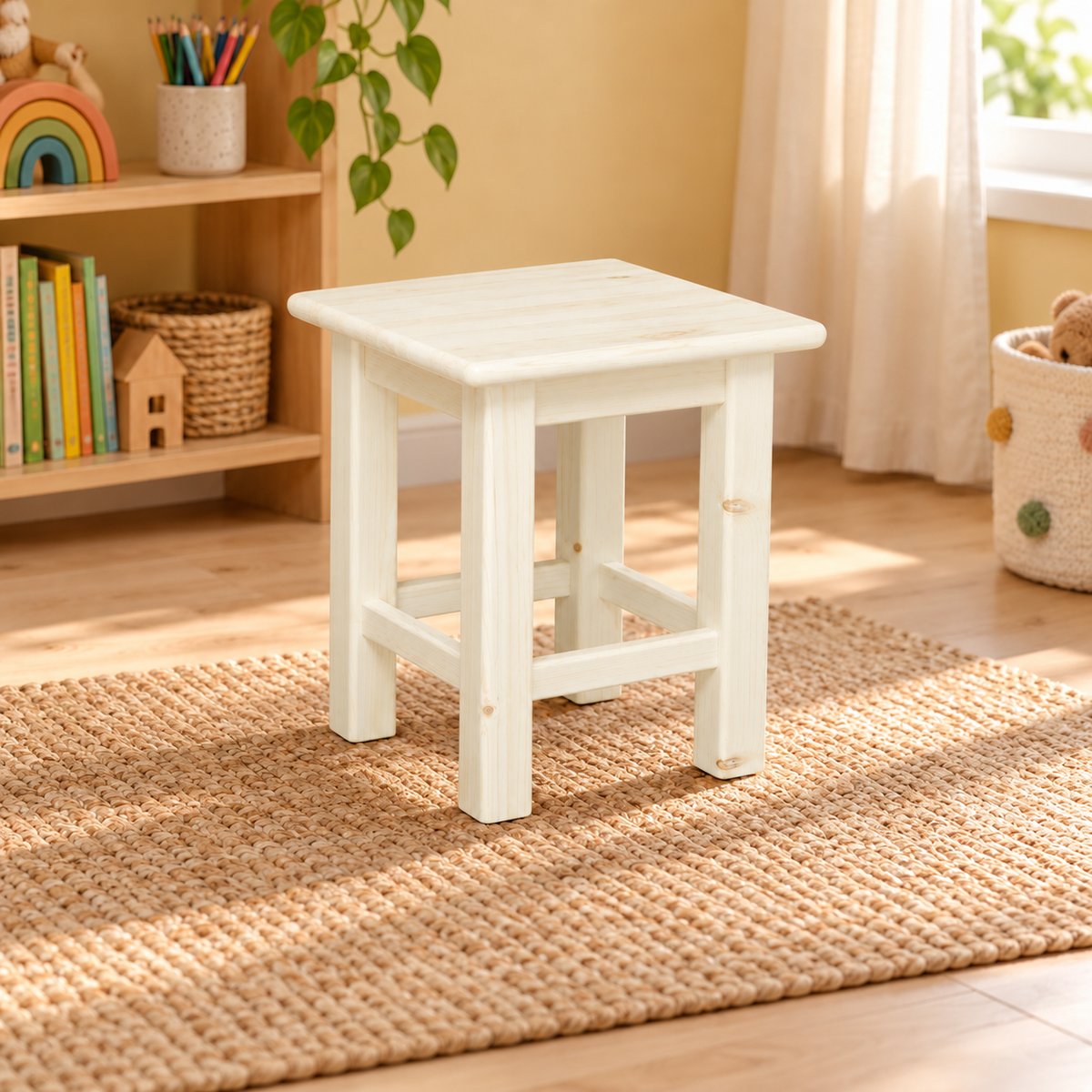 Leo Hocker aus 100% Bio-Kiefer Massivholz | Kinder Hocker Bio Kiefer Massivholz