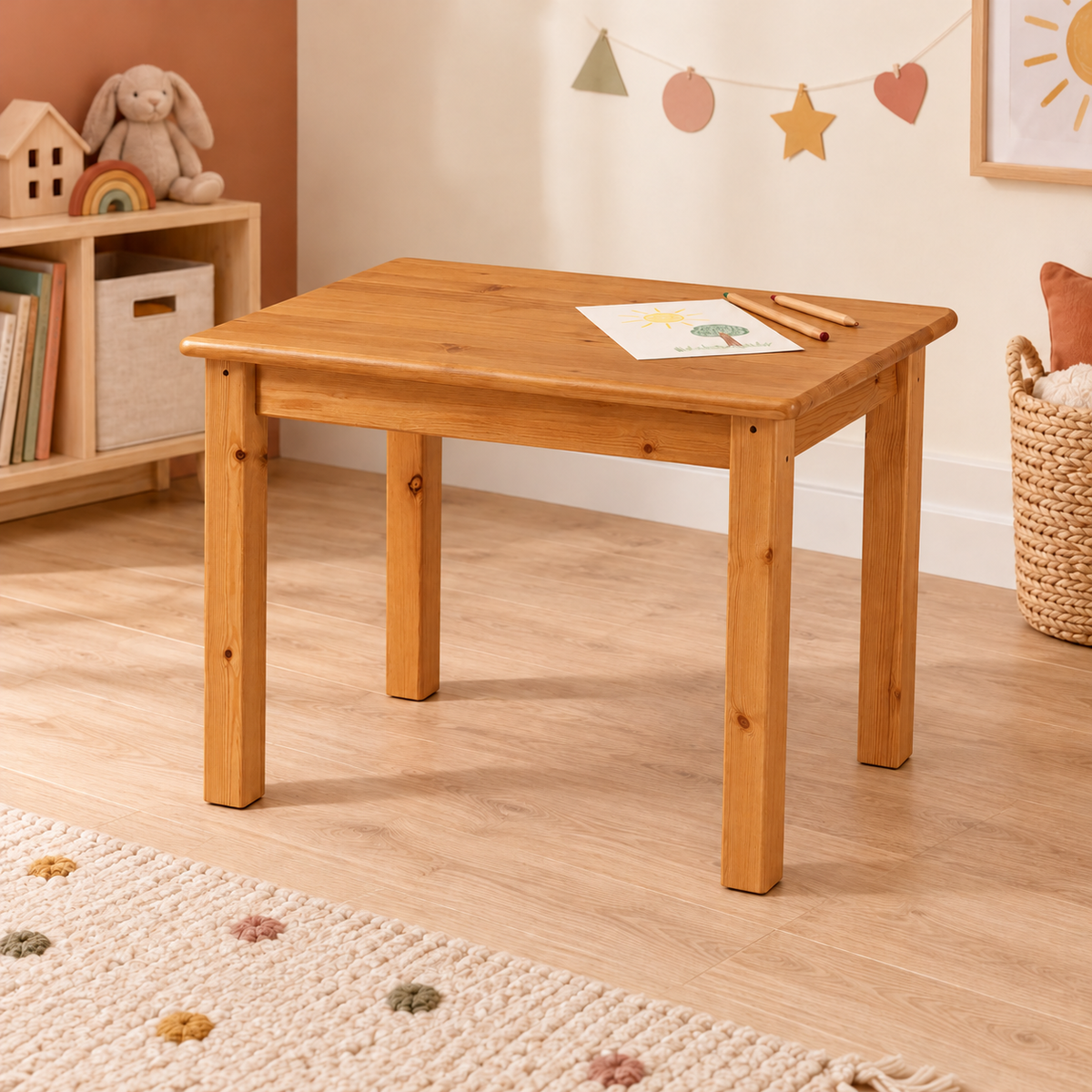 Leo Kinder Tisch aus Kiefer Massivholz | 100% Bio Spieltisch aus Kiefer