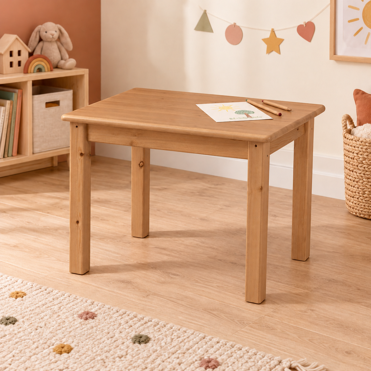 Leo Kinder Tisch aus Kiefer Massivholz | 100% Bio Spieltisch aus Kiefer