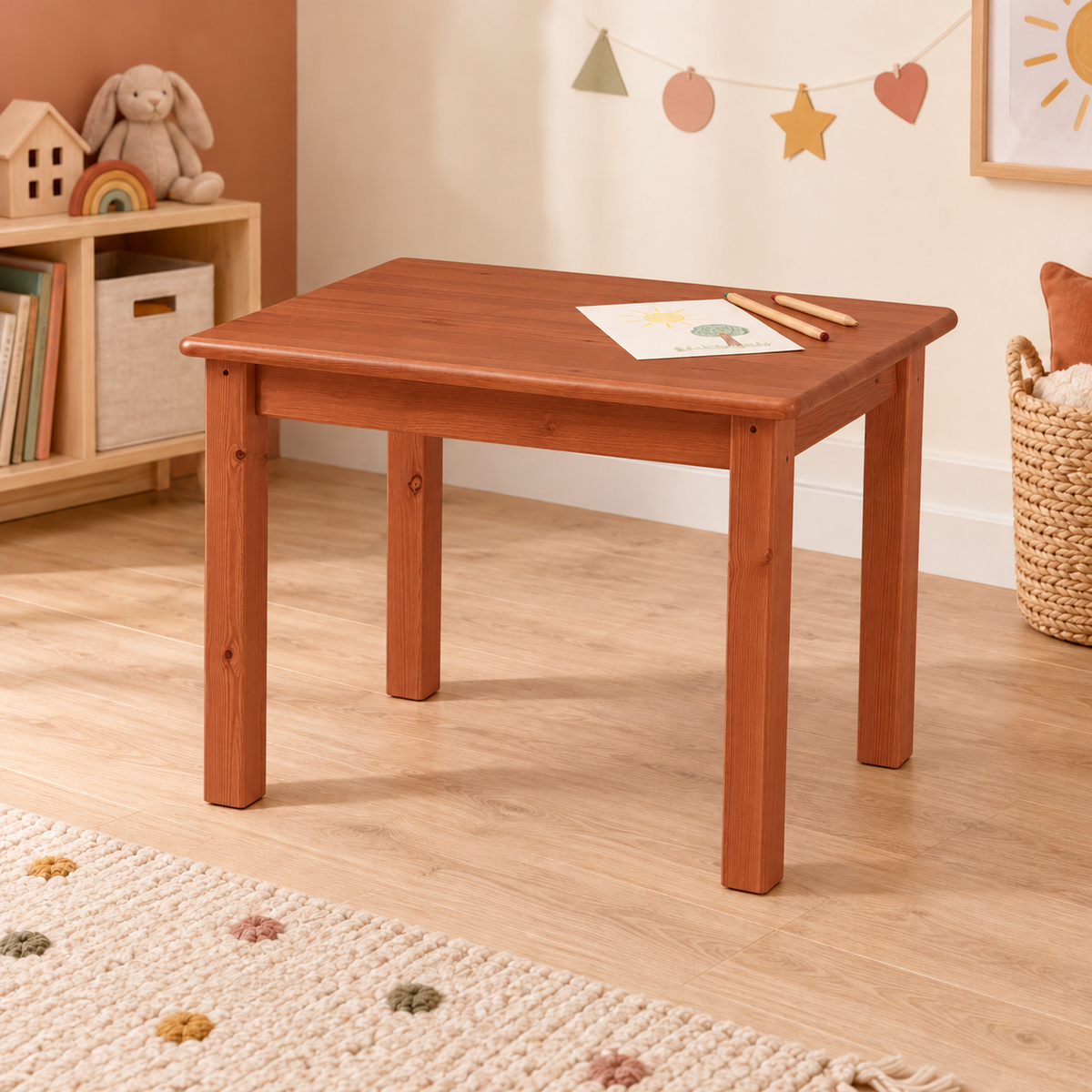 Leo Kinder Tisch aus Kiefer Massivholz | 100% Bio Spieltisch aus Kiefer