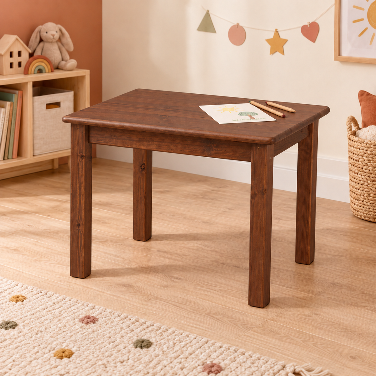 Leo Kinder Tisch aus Kiefer Massivholz | 100% Bio Spieltisch aus Kiefer