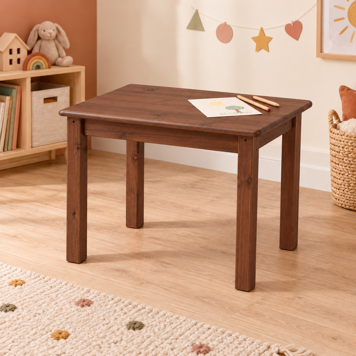 Leo Kinder Tisch aus Kiefer Massivholz | 100% Bio Spieltisch aus Kiefer