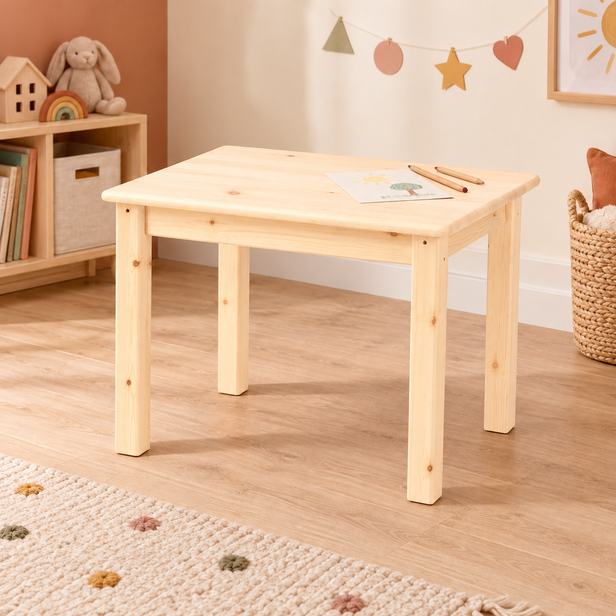 Leo Kinder Tisch aus Kiefer Massivholz | 100% Bio Spieltisch aus Kiefer