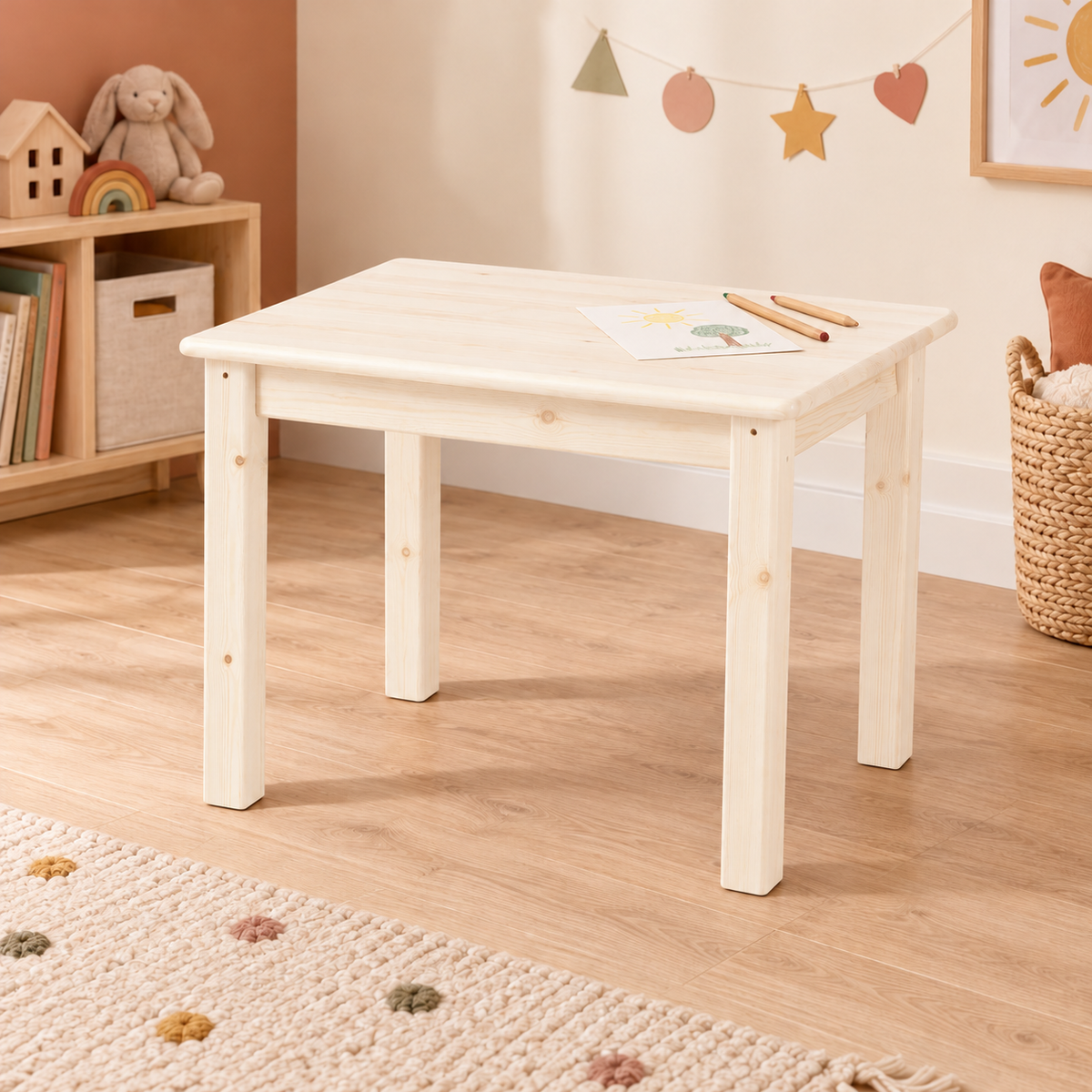 Leo Kinder Tisch aus Kiefer Massivholz | 100% Bio Spieltisch aus Kiefer
