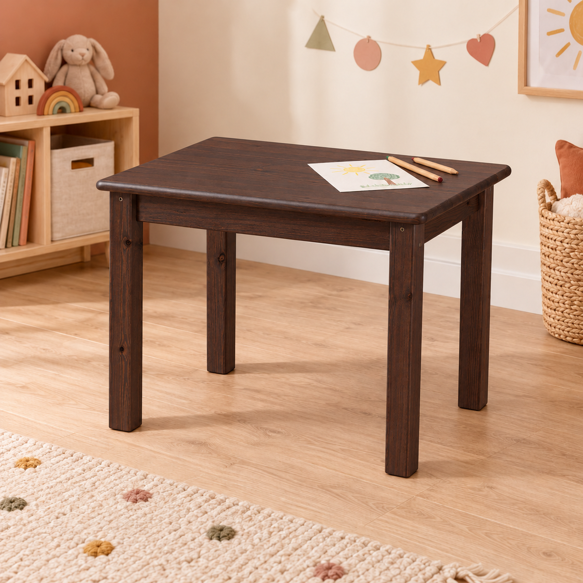 Leo Kinder Tisch aus Kiefer Massivholz | 100% Bio Spieltisch aus Kiefer