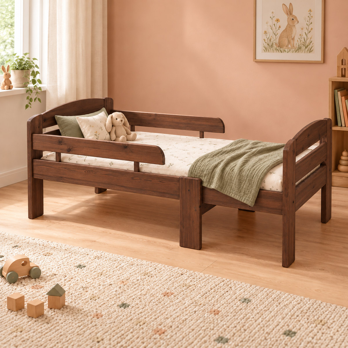 Leo mitwachsendes Babybett aus Massivholz 105-150-190cm | Kiefer | Bio-Bett mit Matratze