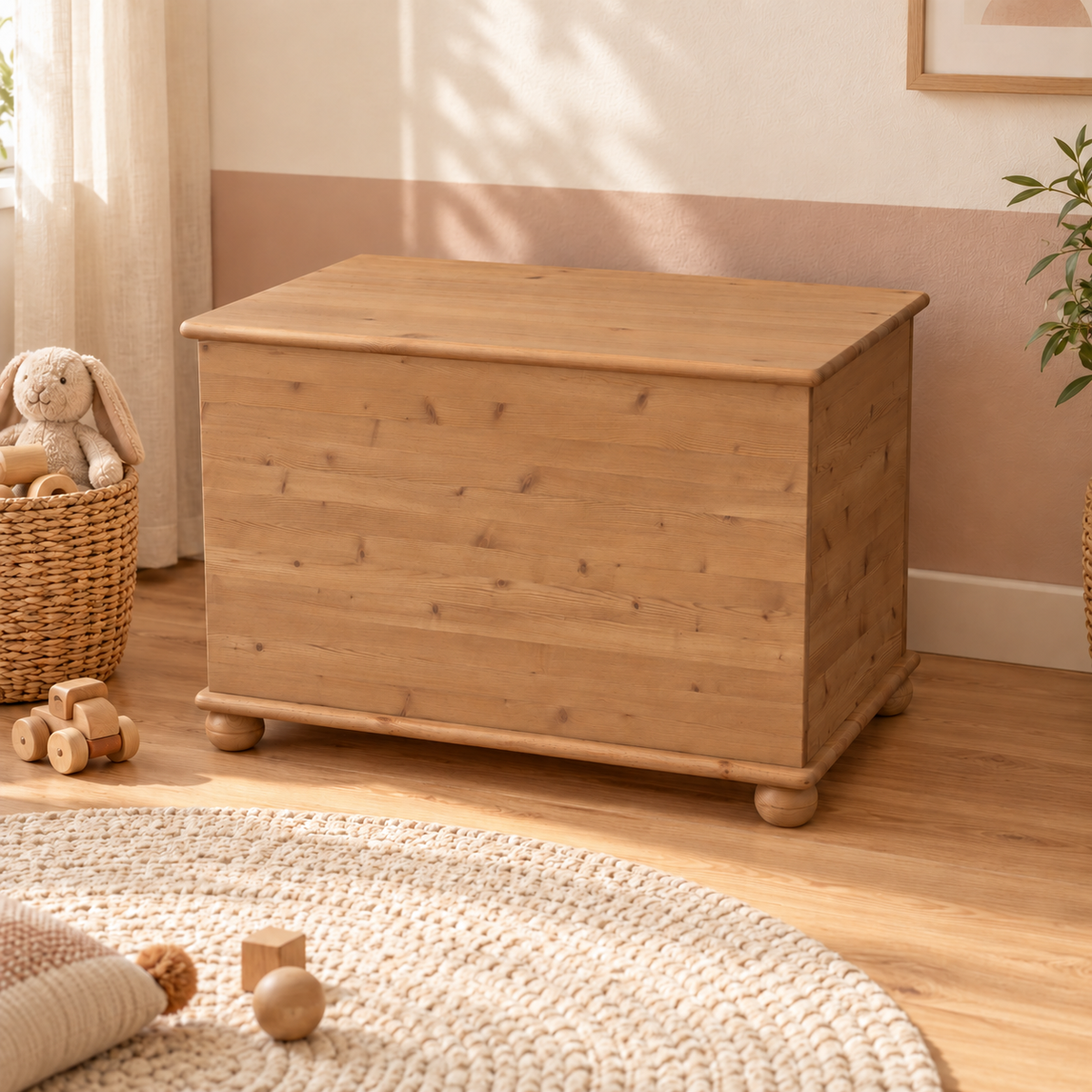 Leo Spielkiste aus Holz | Bio Kiefer Massivholz Schatztruhe und Spielkiste
