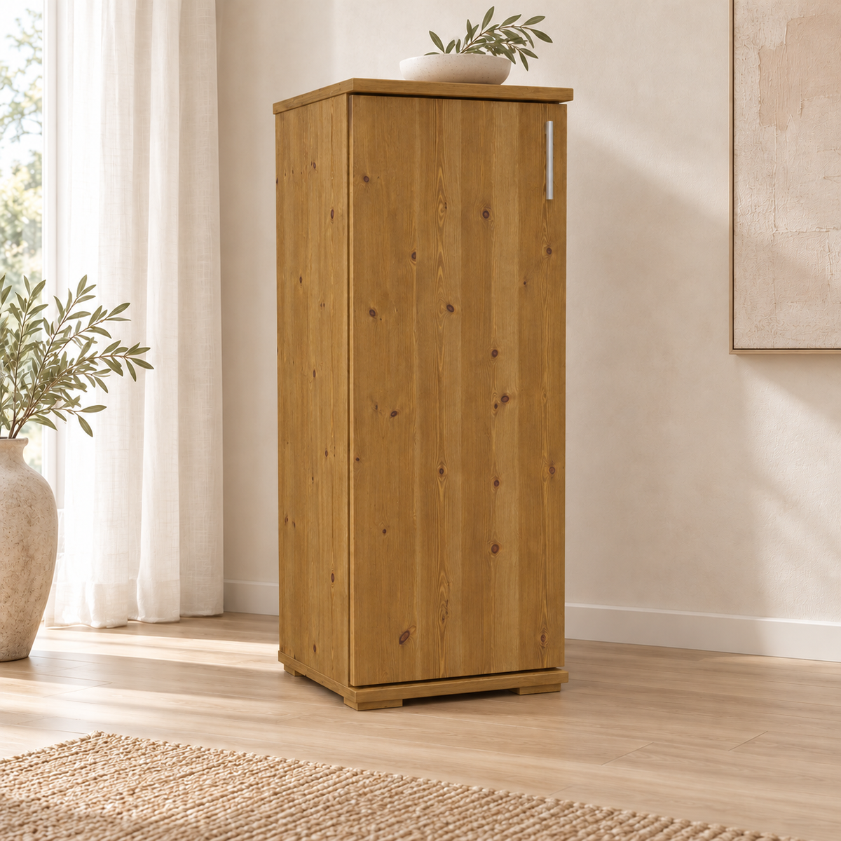 Nobis Kommode Bio Kiefer Massivholz | 1-Türig | 107cm hoch | Elegantes Sideboard aus 100% Bio Kiefer
