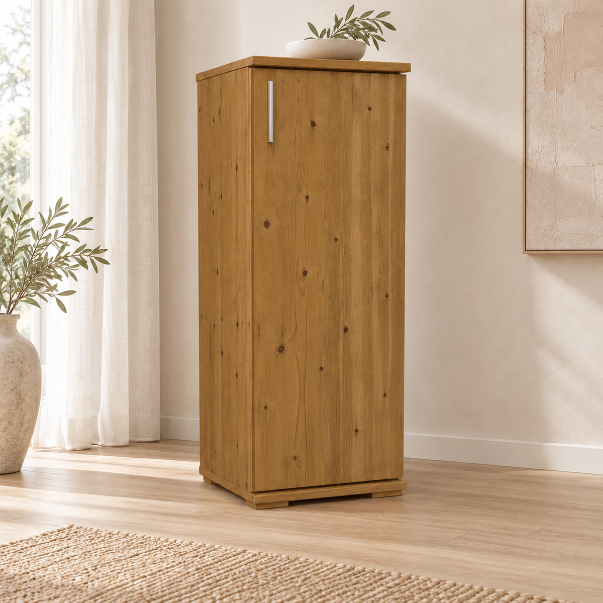 Nobis Kommode Bio Kiefer Massivholz | 1-Türig | 107cm hoch | Elegantes Sideboard aus 100% Bio Kiefer