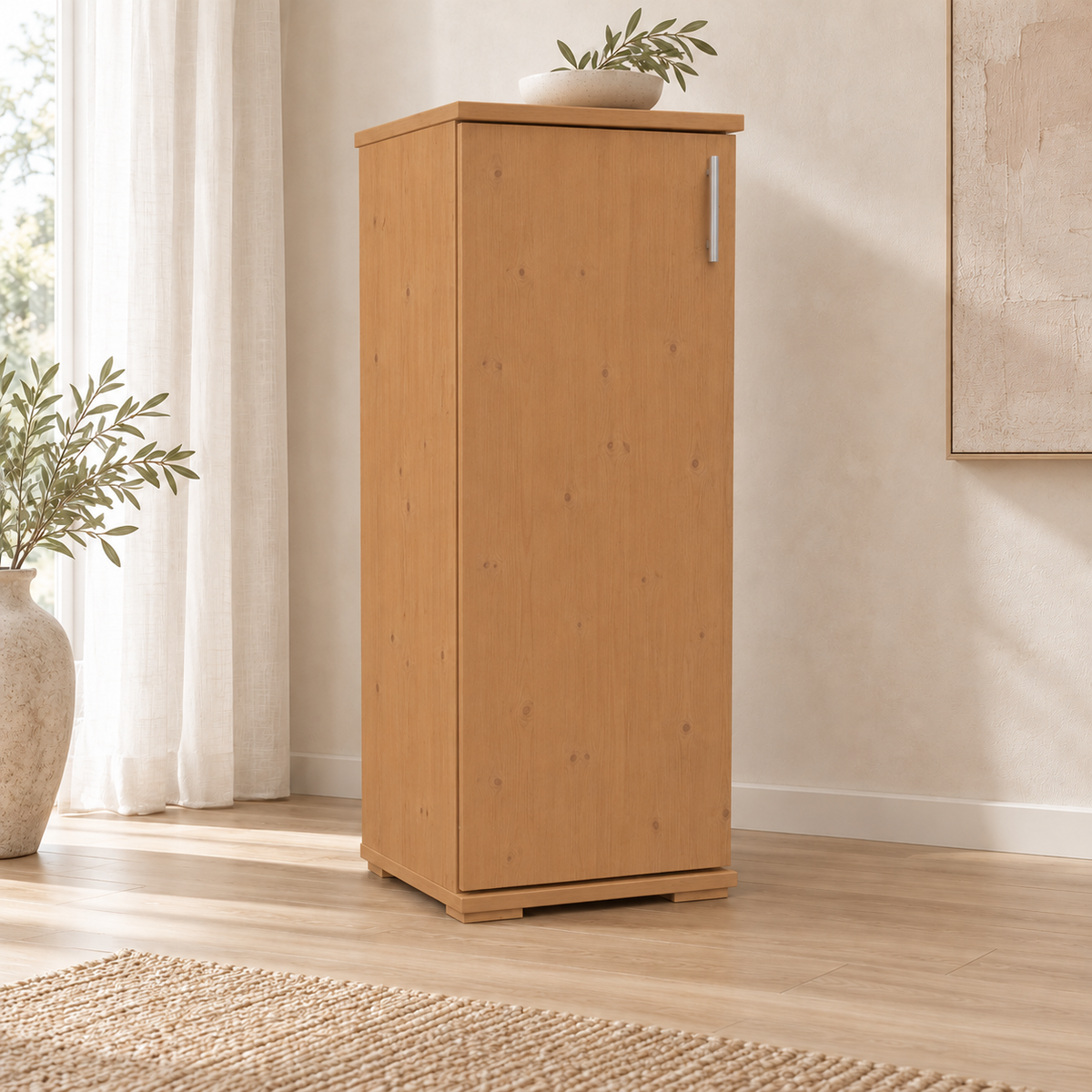 Nobis Kommode Bio Kiefer Massivholz | 1-Türig | 107cm hoch | Elegantes Sideboard aus 100% Bio Kiefer