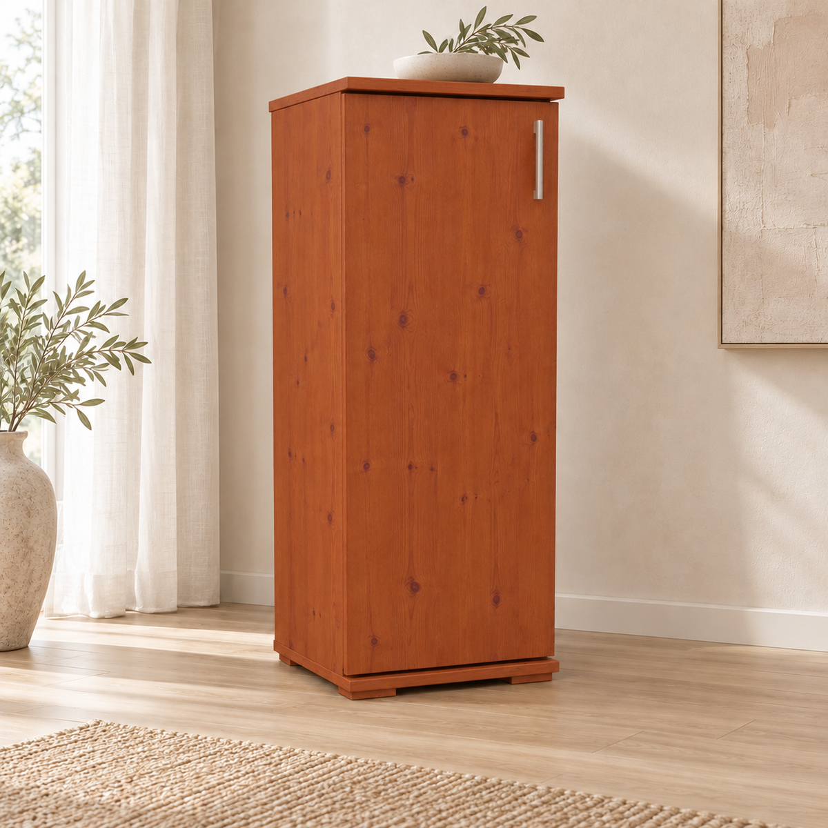 Nobis Kommode Bio Kiefer Massivholz | 1-Türig | 107cm hoch | Elegantes Sideboard aus 100% Bio Kiefer