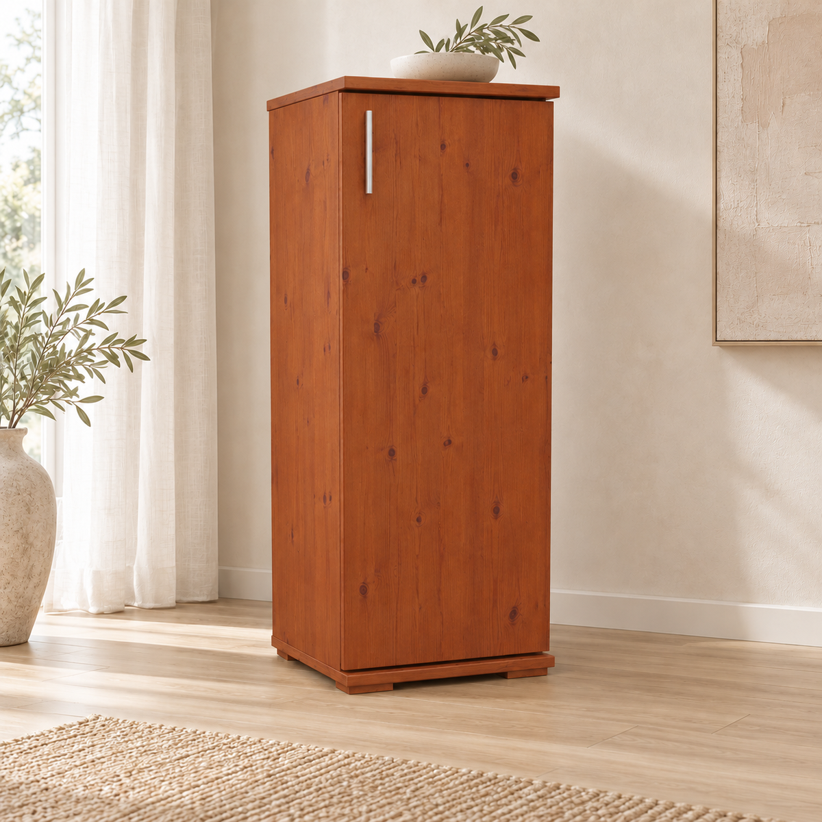 Nobis Kommode Bio Kiefer Massivholz | 1-Türig | 107cm hoch | Elegantes Sideboard aus 100% Bio Kiefer
