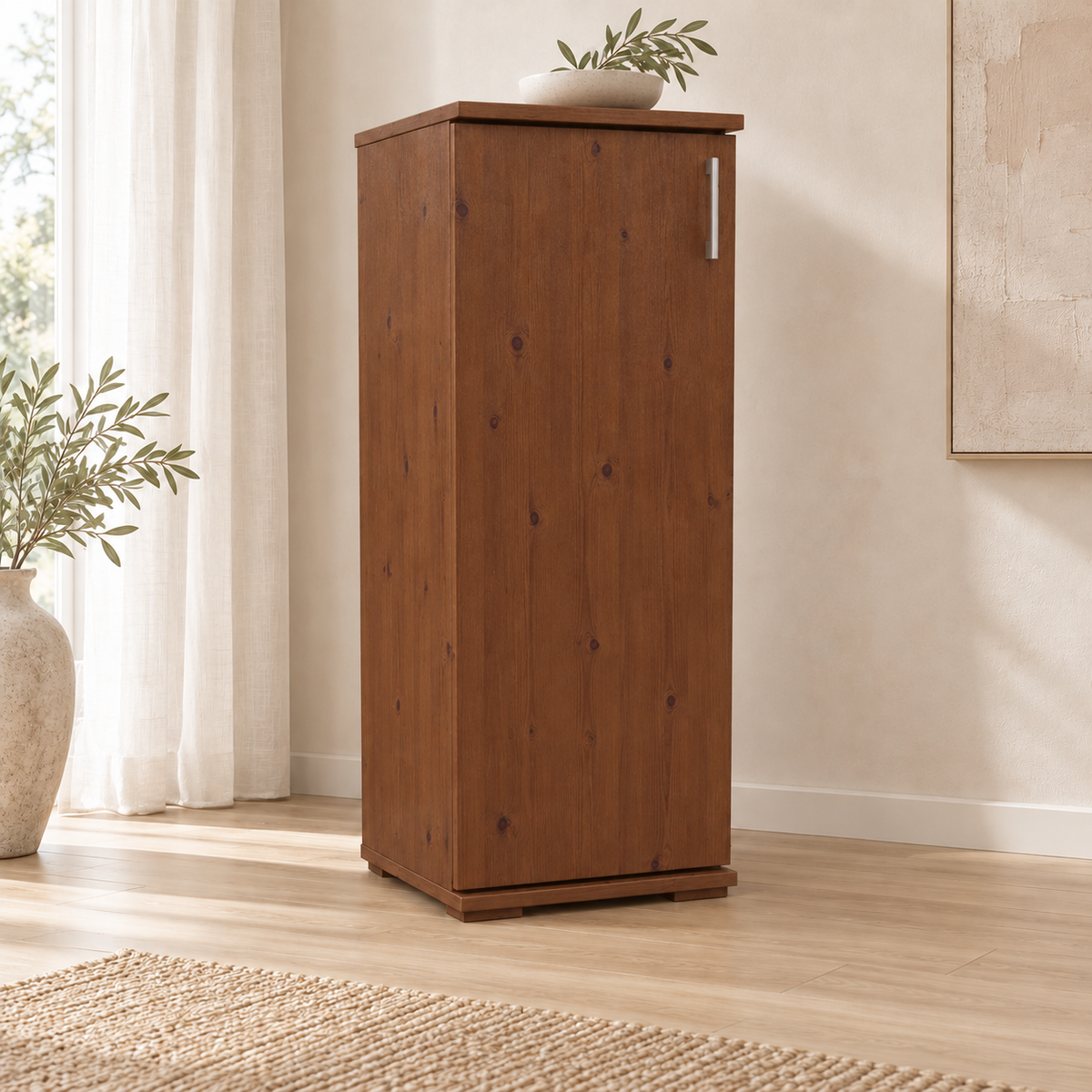 Nobis Kommode Bio Kiefer Massivholz | 1-Türig | 107cm hoch | Elegantes Sideboard aus 100% Bio Kiefer