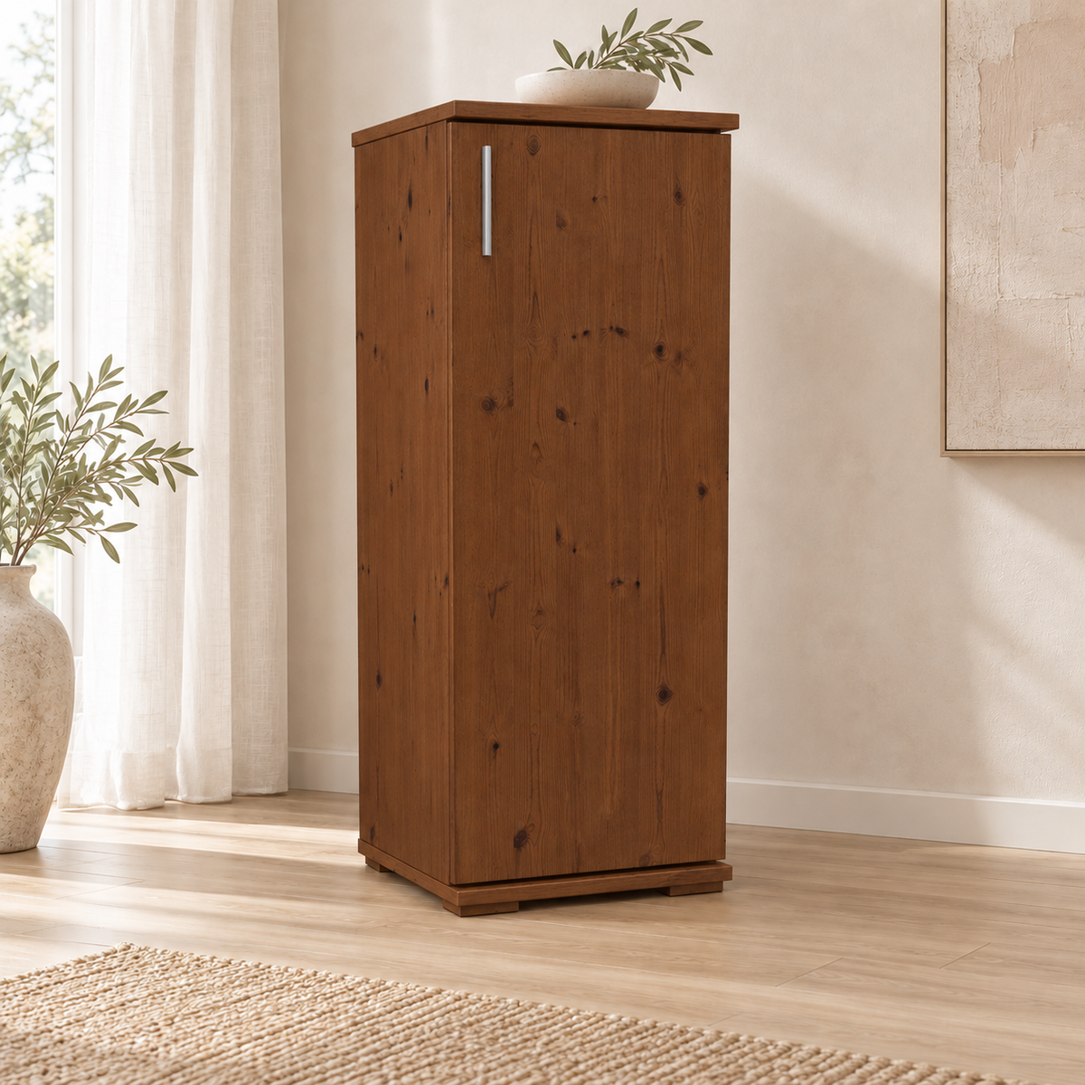Nobis Kommode Bio Kiefer Massivholz | 1-Türig | 107cm hoch | Elegantes Sideboard aus 100% Bio Kiefer