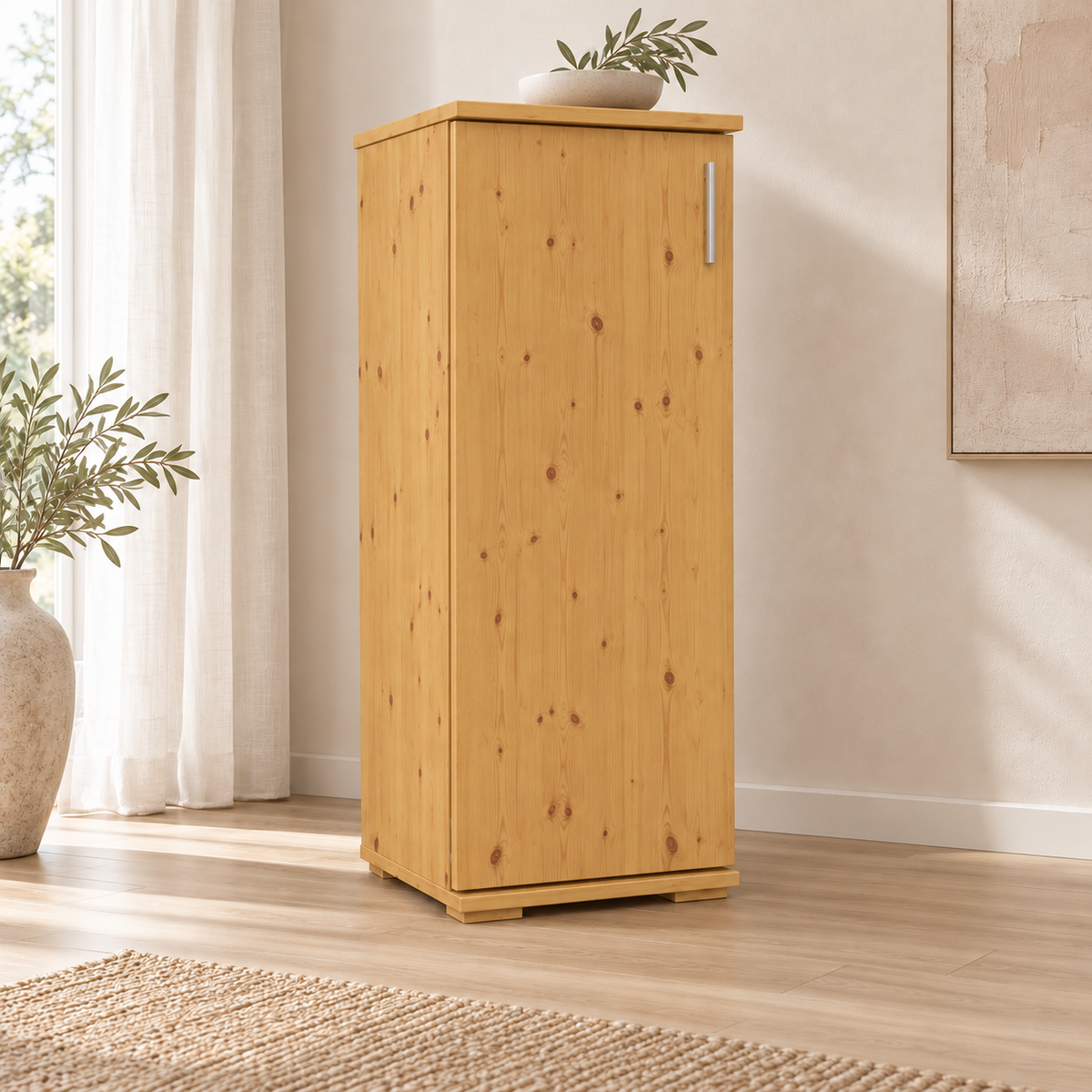 Nobis Kommode Bio Kiefer Massivholz | 1-Türig | 107cm hoch | Elegantes Sideboard aus 100% Bio Kiefer