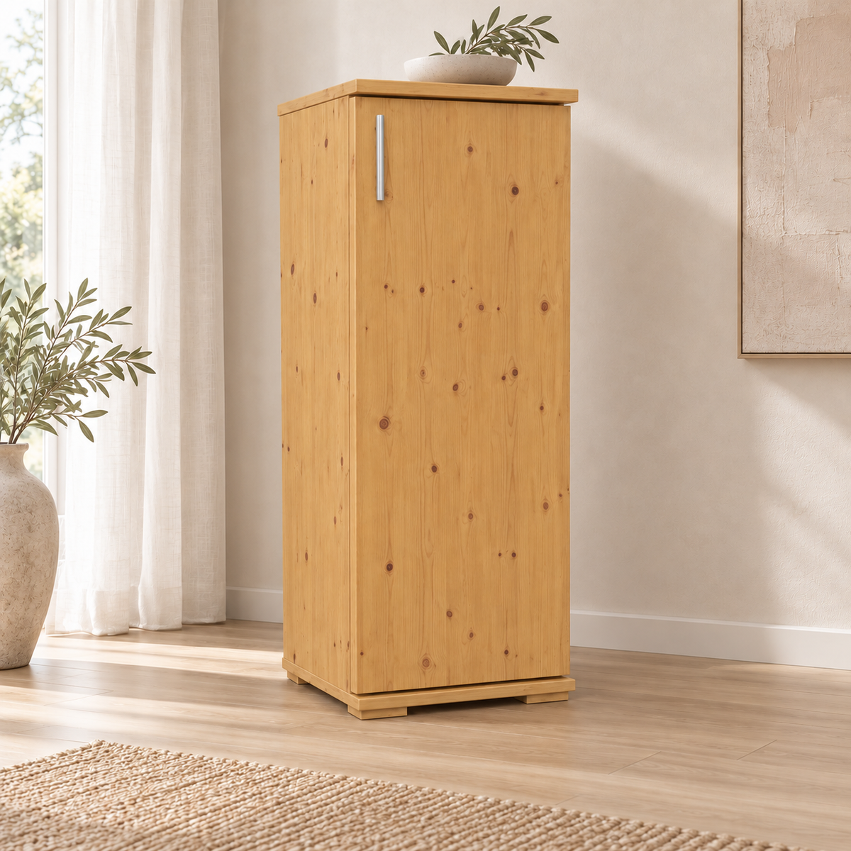 Nobis Kommode Bio Kiefer Massivholz | 1-Türig | 107cm hoch | Elegantes Sideboard aus 100% Bio Kiefer
