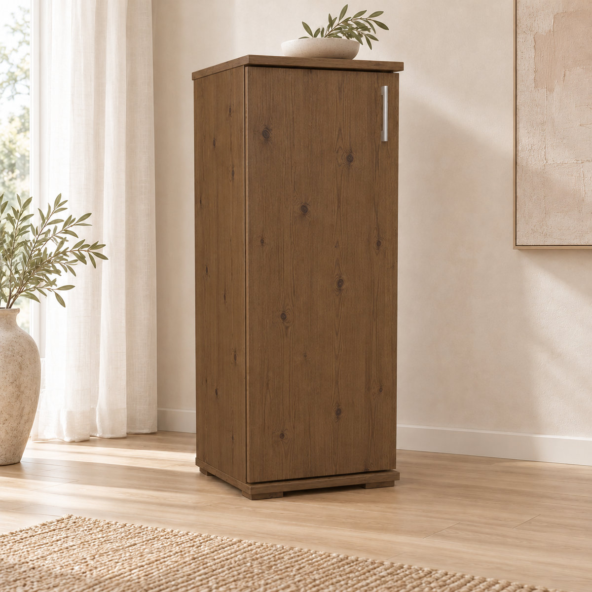 Nobis Kommode Bio Kiefer Massivholz | 1-Türig | 107cm hoch | Elegantes Sideboard aus 100% Bio Kiefer