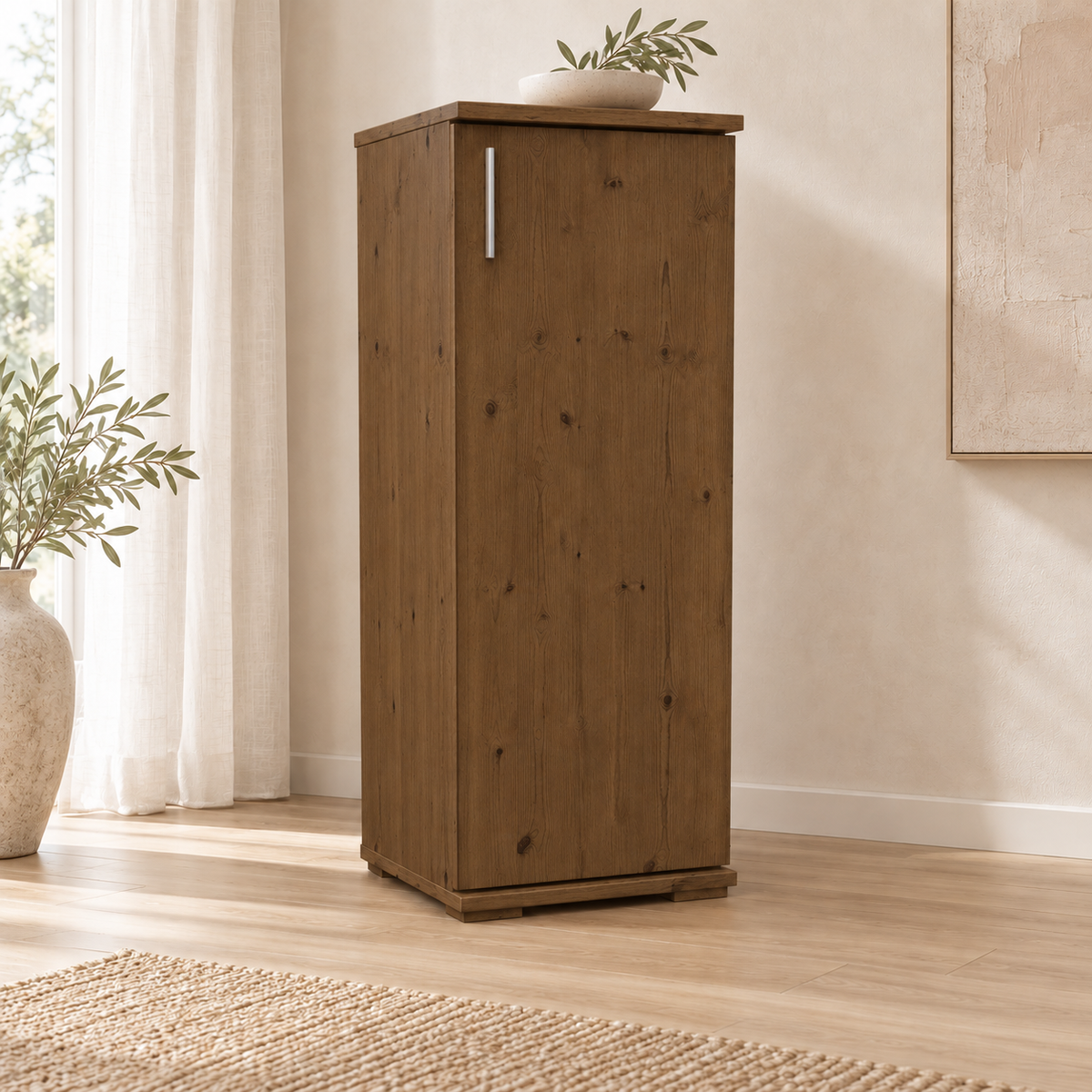Nobis Kommode Bio Kiefer Massivholz | 1-Türig | 107cm hoch | Elegantes Sideboard aus 100% Bio Kiefer
