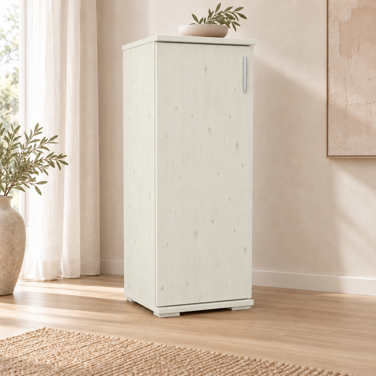 Nobis Kommode Bio Kiefer Massivholz | 1-Türig | 107cm hoch | Elegantes Sideboard aus 100% Bio Kiefer