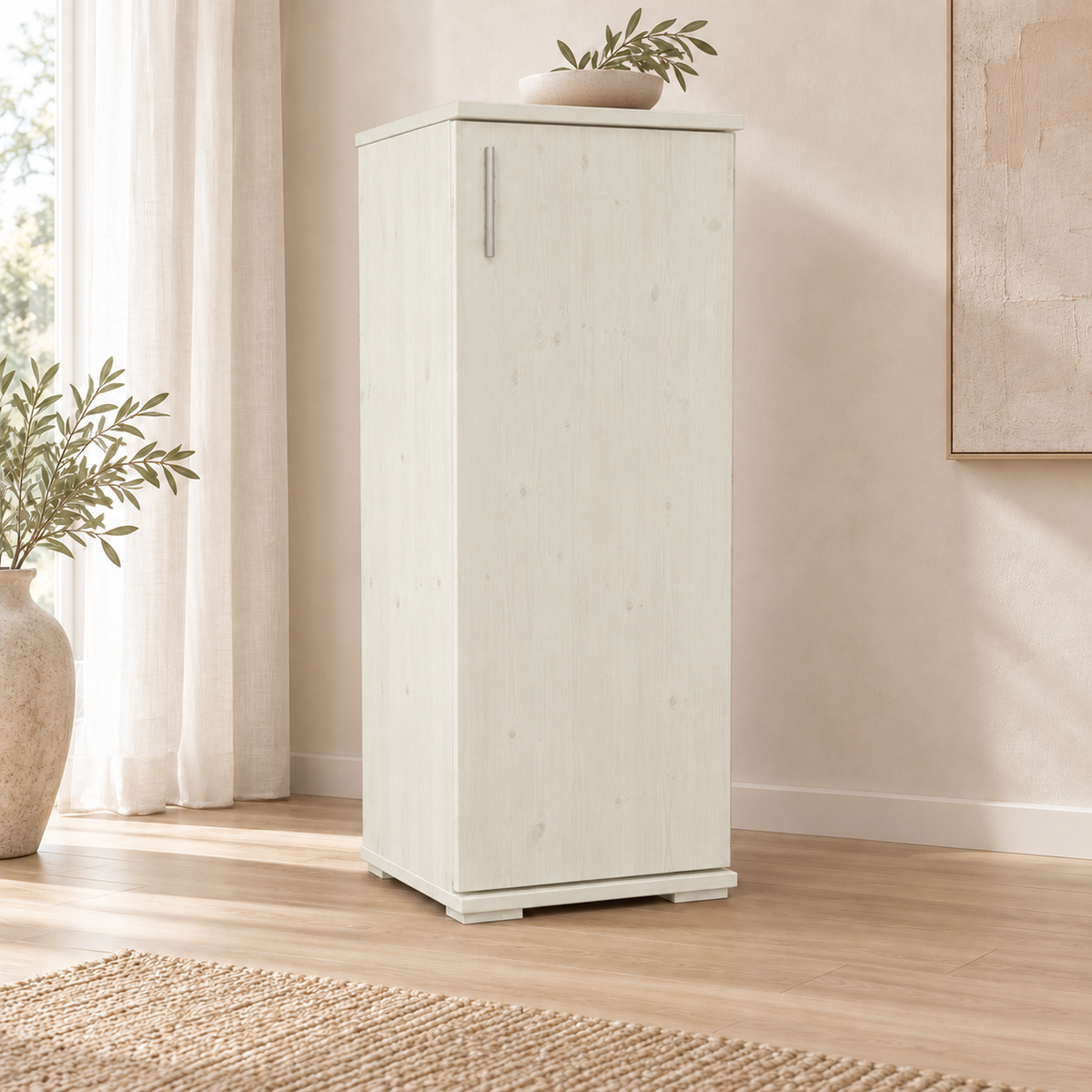 Nobis Kommode Bio Kiefer Massivholz | 1-Türig | 107cm hoch | Elegantes Sideboard aus 100% Bio Kiefer
