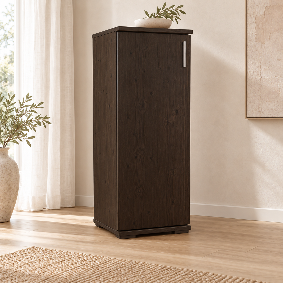 Nobis Kommode Bio Kiefer Massivholz | 1-Türig | 107cm hoch | Elegantes Sideboard aus 100% Bio Kiefer